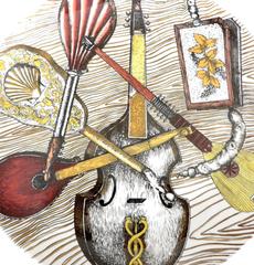 Piero Fornasetti Plate with a Variety of Musical Instruments