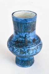 French Ceramic Sgraffito Blue Glazed Vase by Jacques Blin