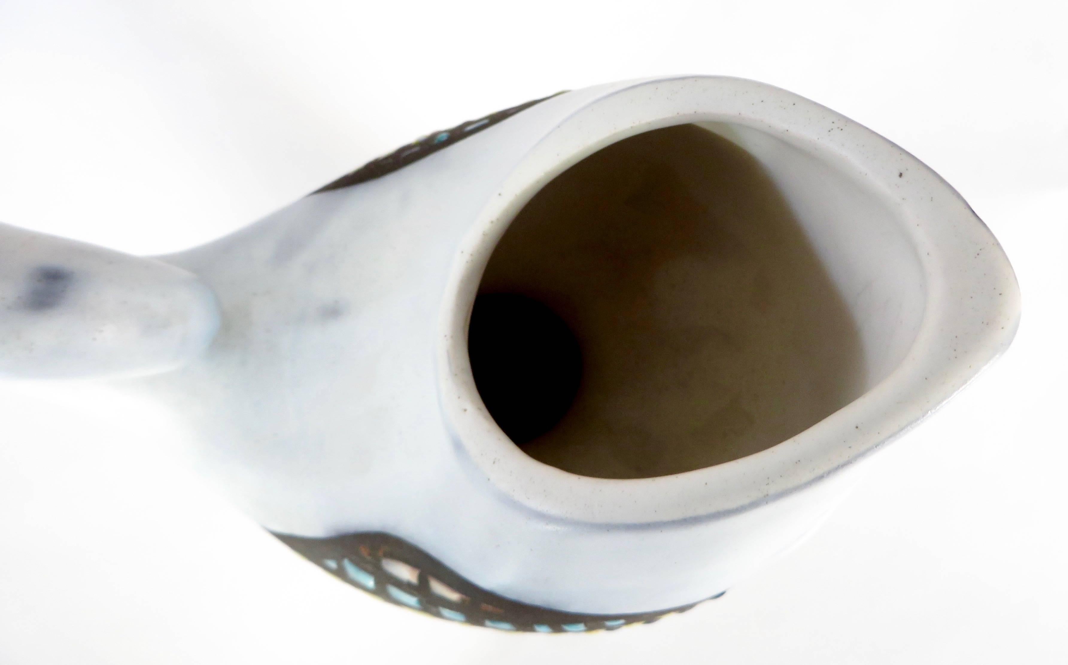 Mid-Century Modern Roger Capron Bird Form Sun Motif Vase Coq Ceramic Pitcher Vallauris France