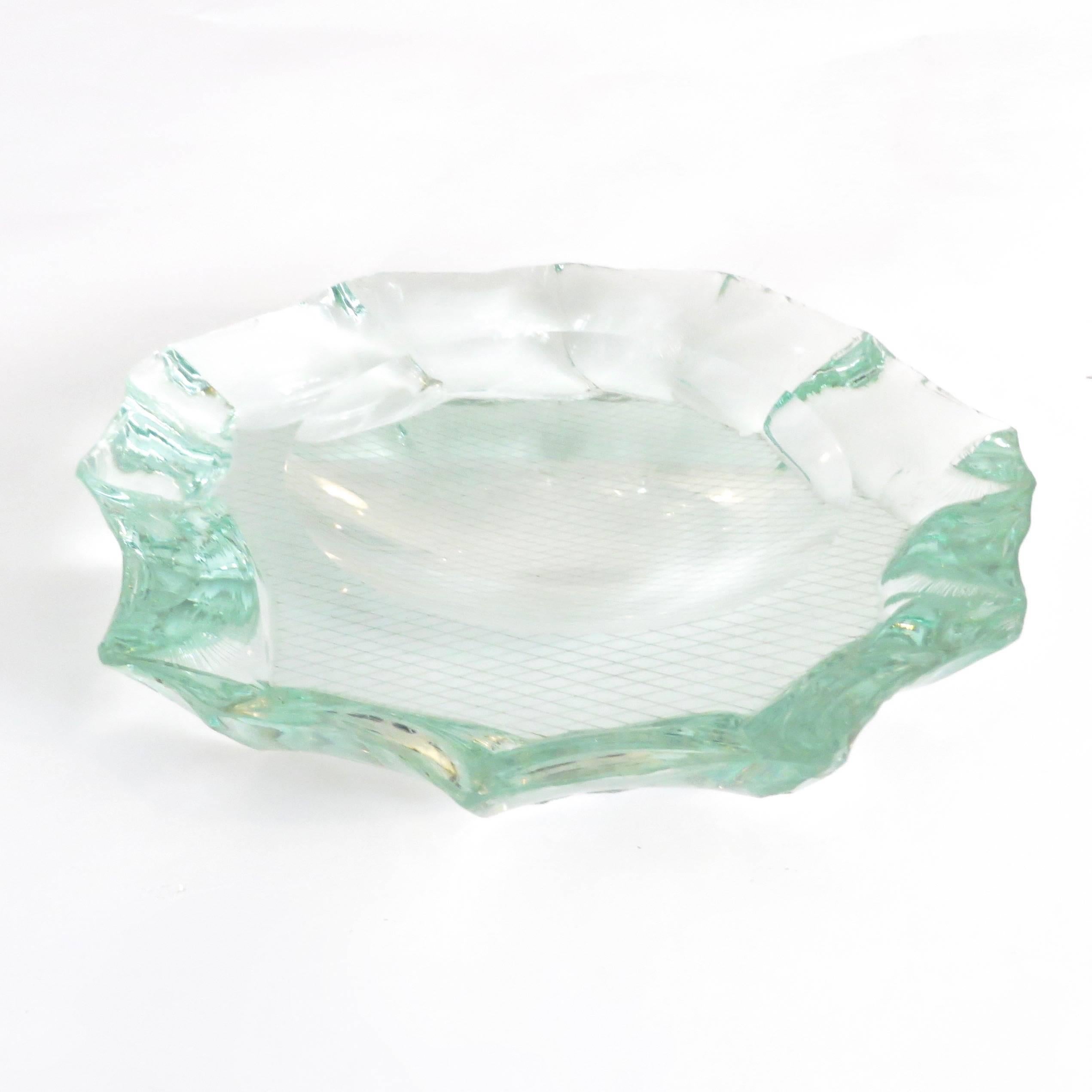 Cast Scalpellato Italian Glass Dish or Vide Poche by Pietro Chiesa Fontana Arte