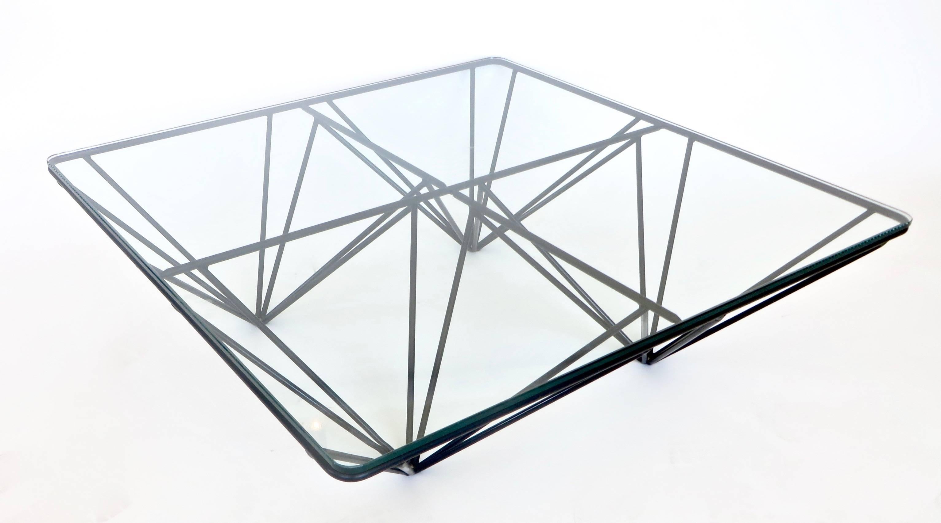 Minimalist Low Square Black Steel Italian Coffee Table in the Style of Paolo Piva