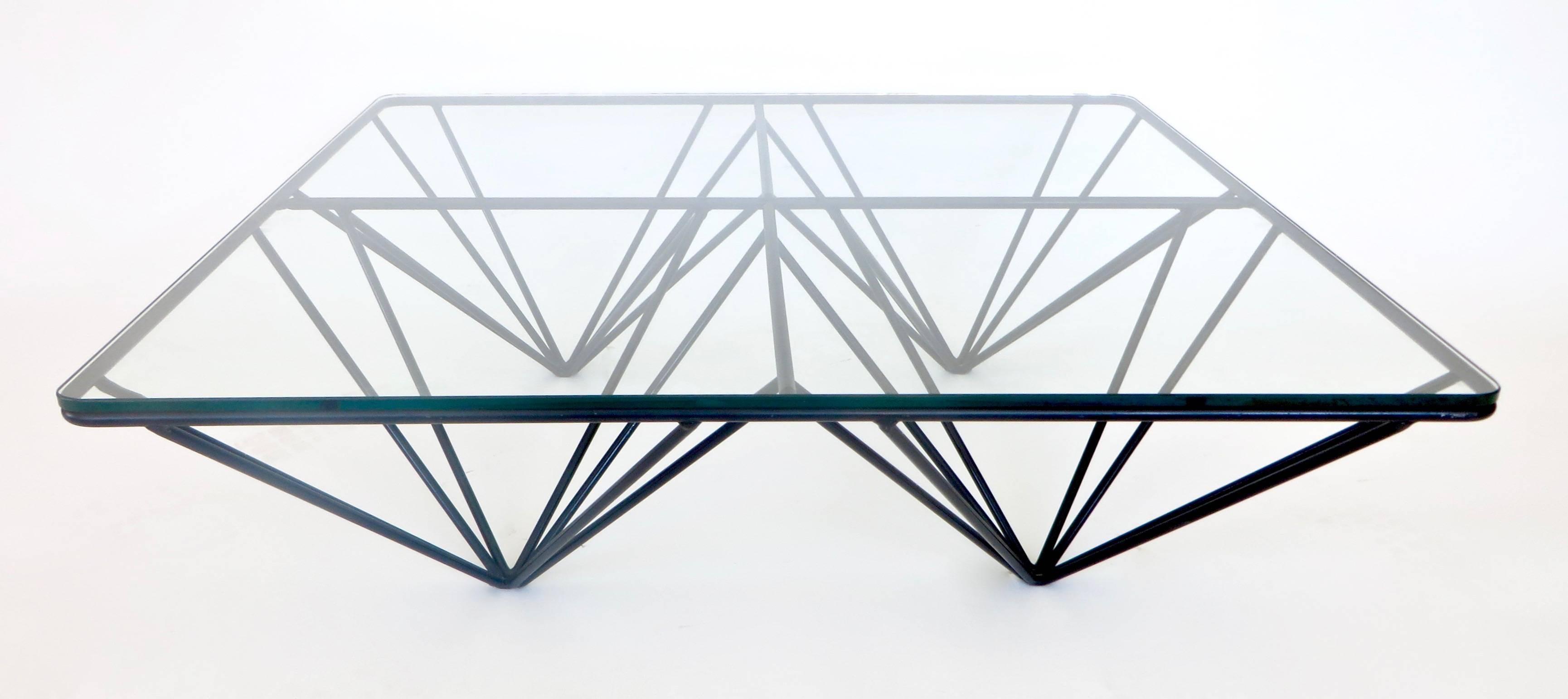 Enameled Low Square Black Steel Italian Coffee Table in the Style of Paolo Piva
