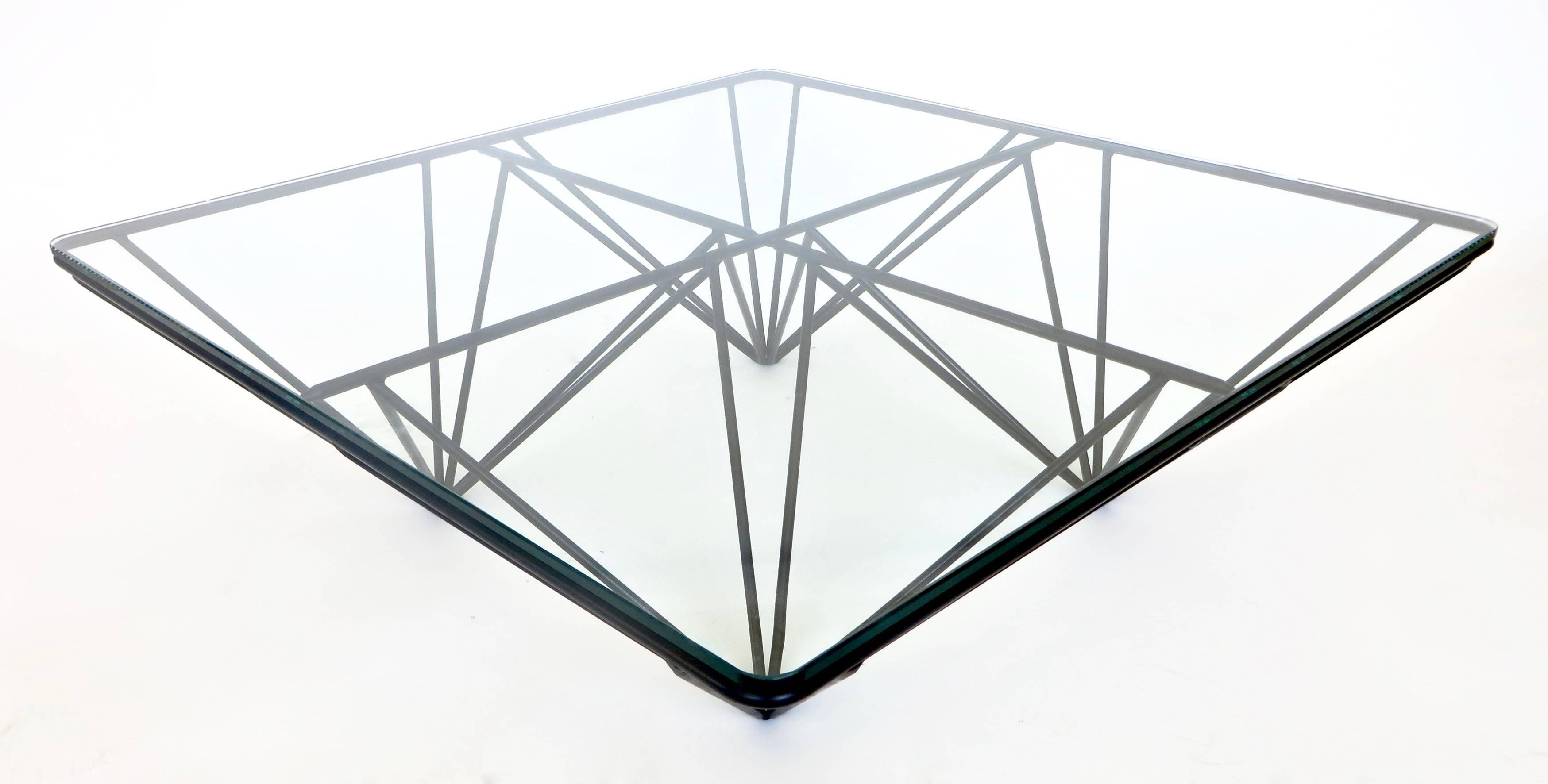 Low Square Black Steel Italian Coffee Table in the Style of Paolo Piva 1