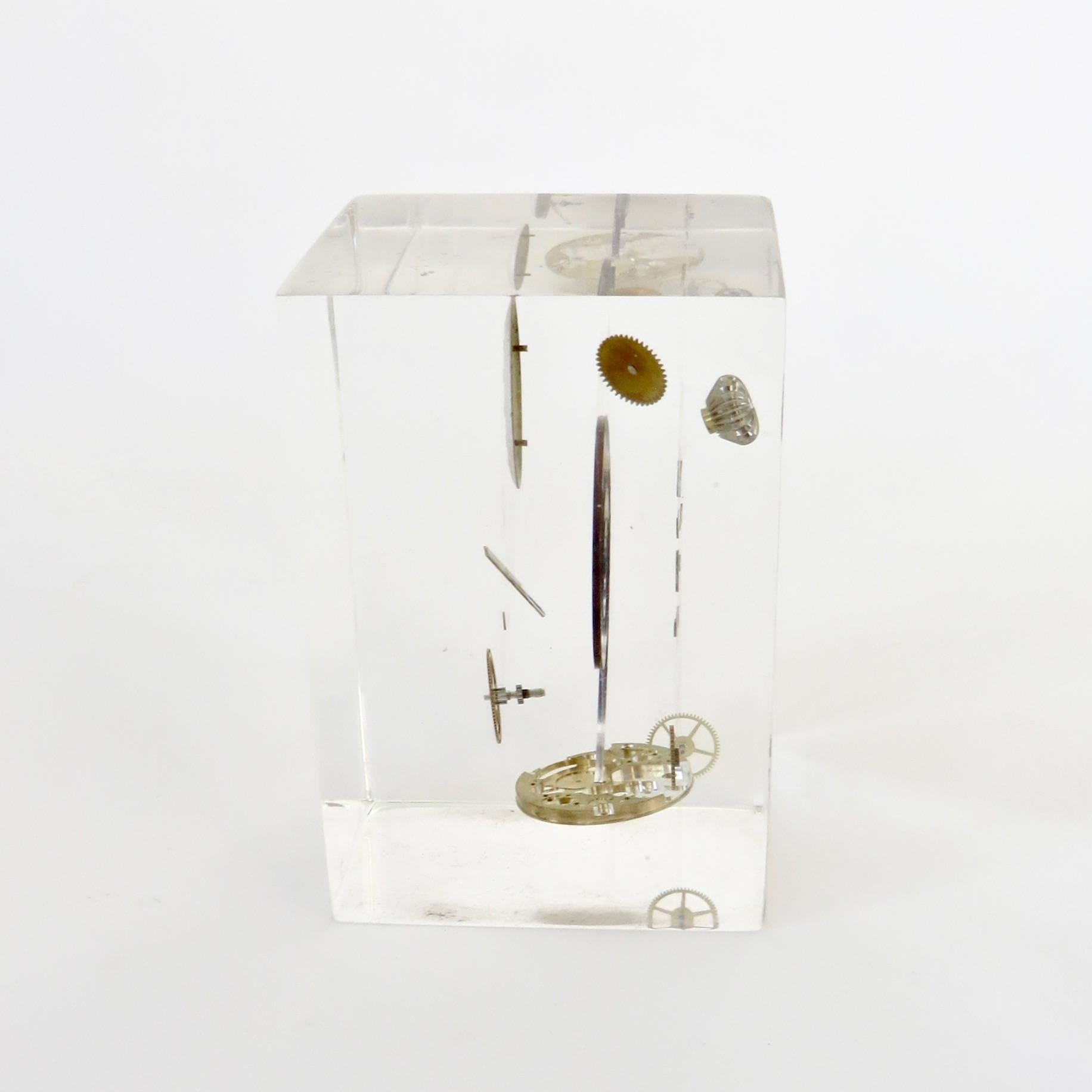Late 20th Century French Artist Pierre Giraudon Inclusion Watch Parts Resin Sculpture