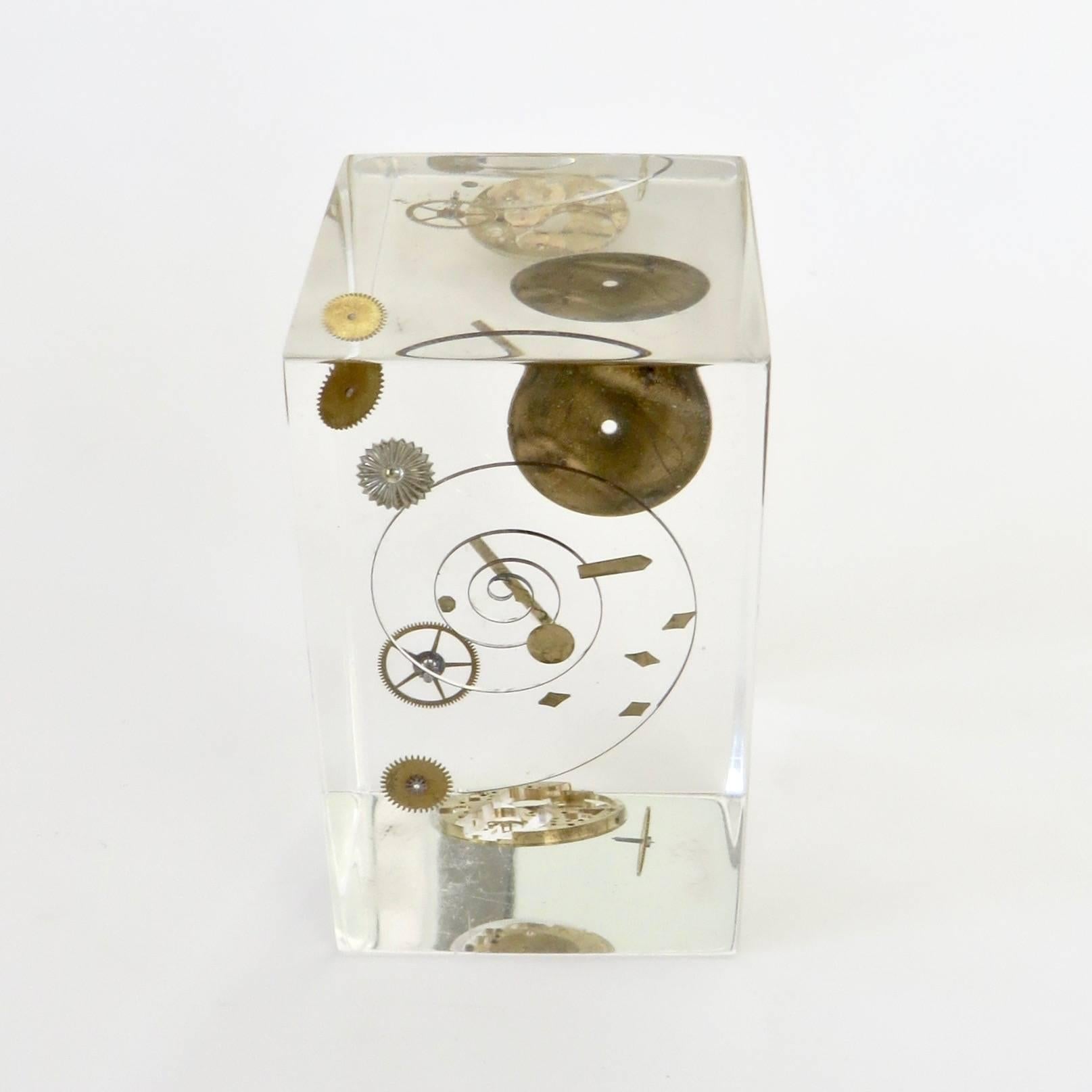 French Artist Pierre Giraudon Inclusion Watch Parts Resin Sculpture In Excellent Condition In Chicago, IL