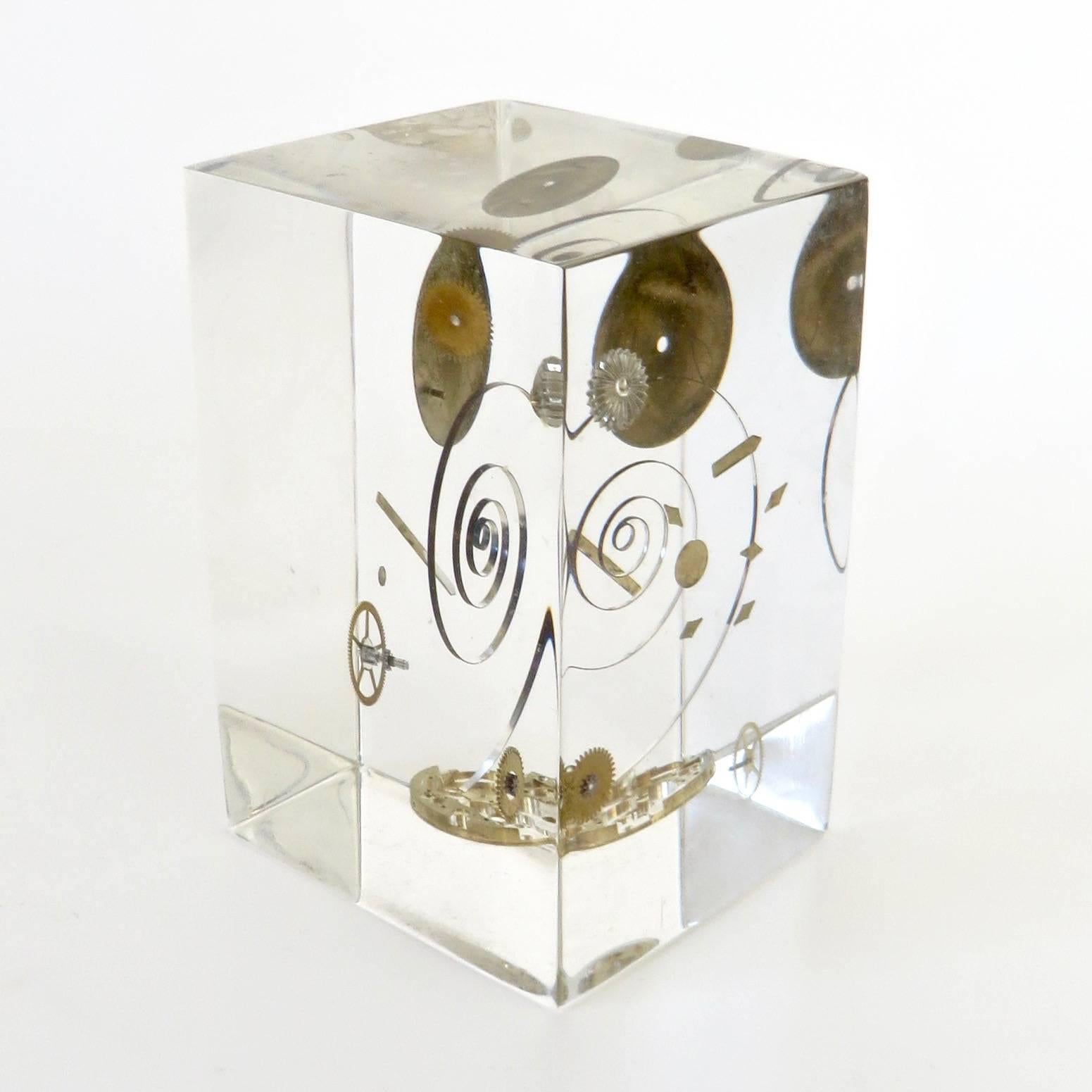 Mid-Century Modern French Artist Pierre Giraudon Inclusion Watch Parts Resin Sculpture