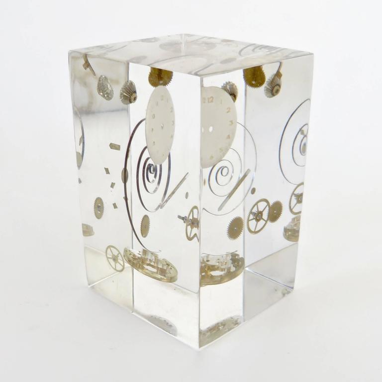 French Artist Pierre Giraudon Inclusion Watch Parts Resin Sculpture at