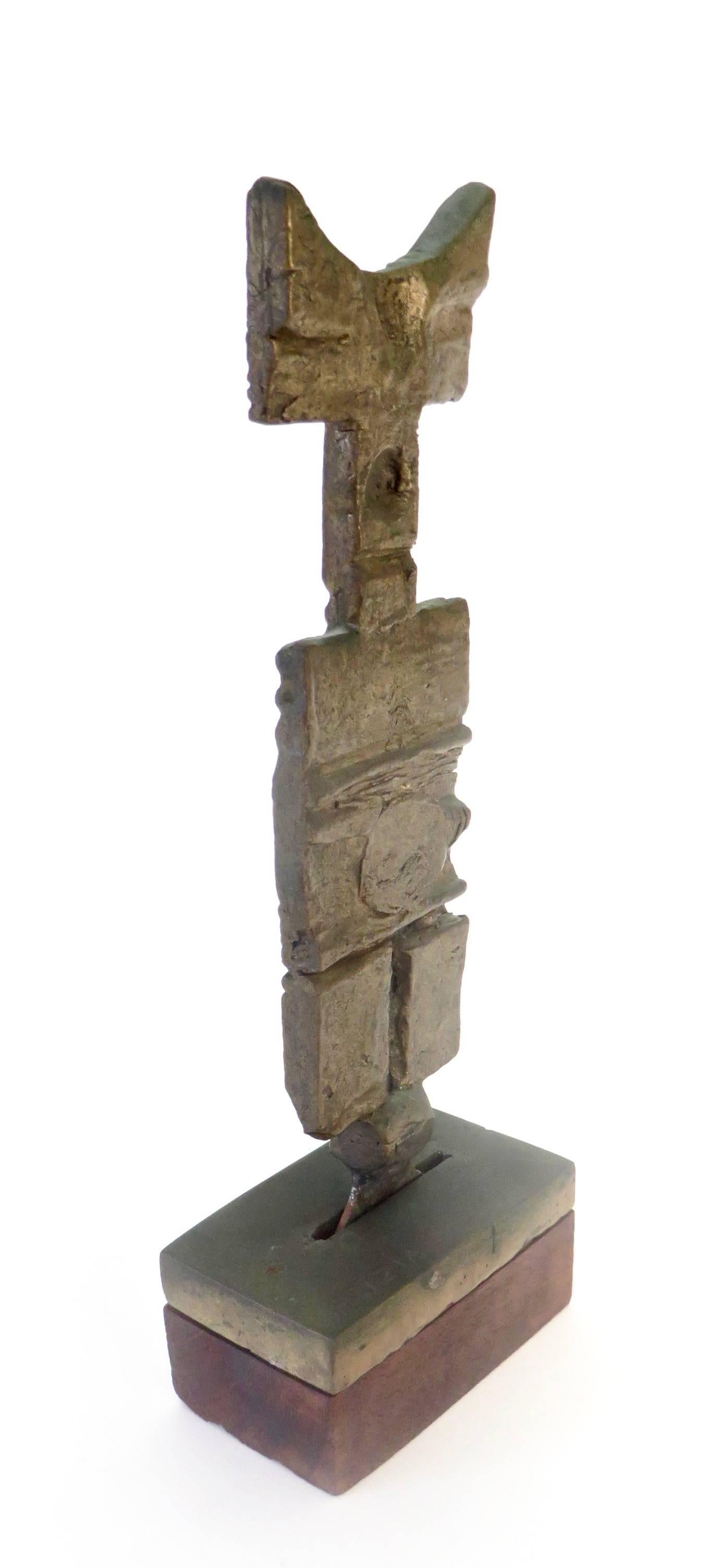 Mid-Century Modern French Cast Bronze Abstract Sculpture by Fitzia