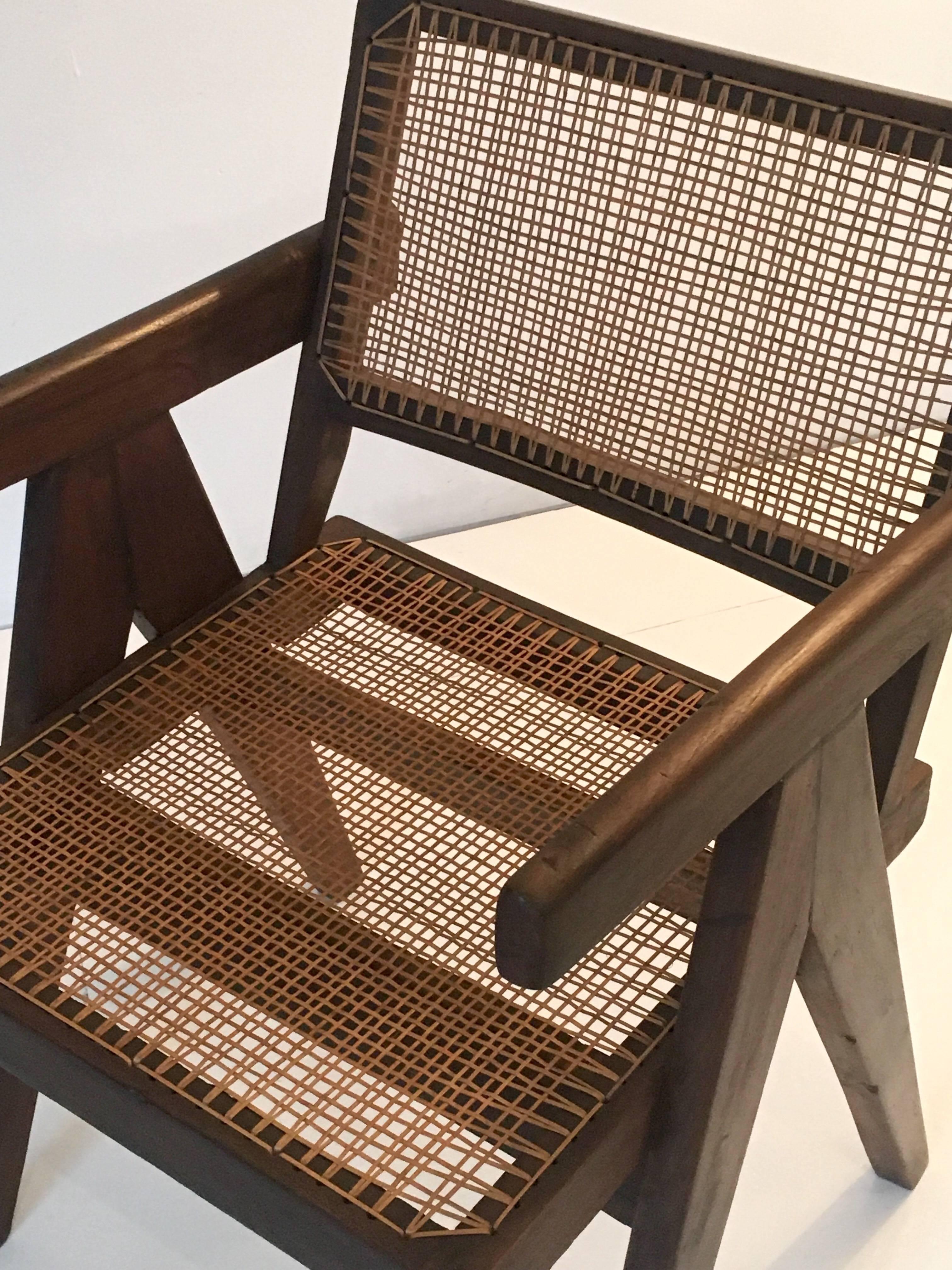 Teak Office Cane Chair Armchair by Pierre Jeanneret from Chandigarh 1