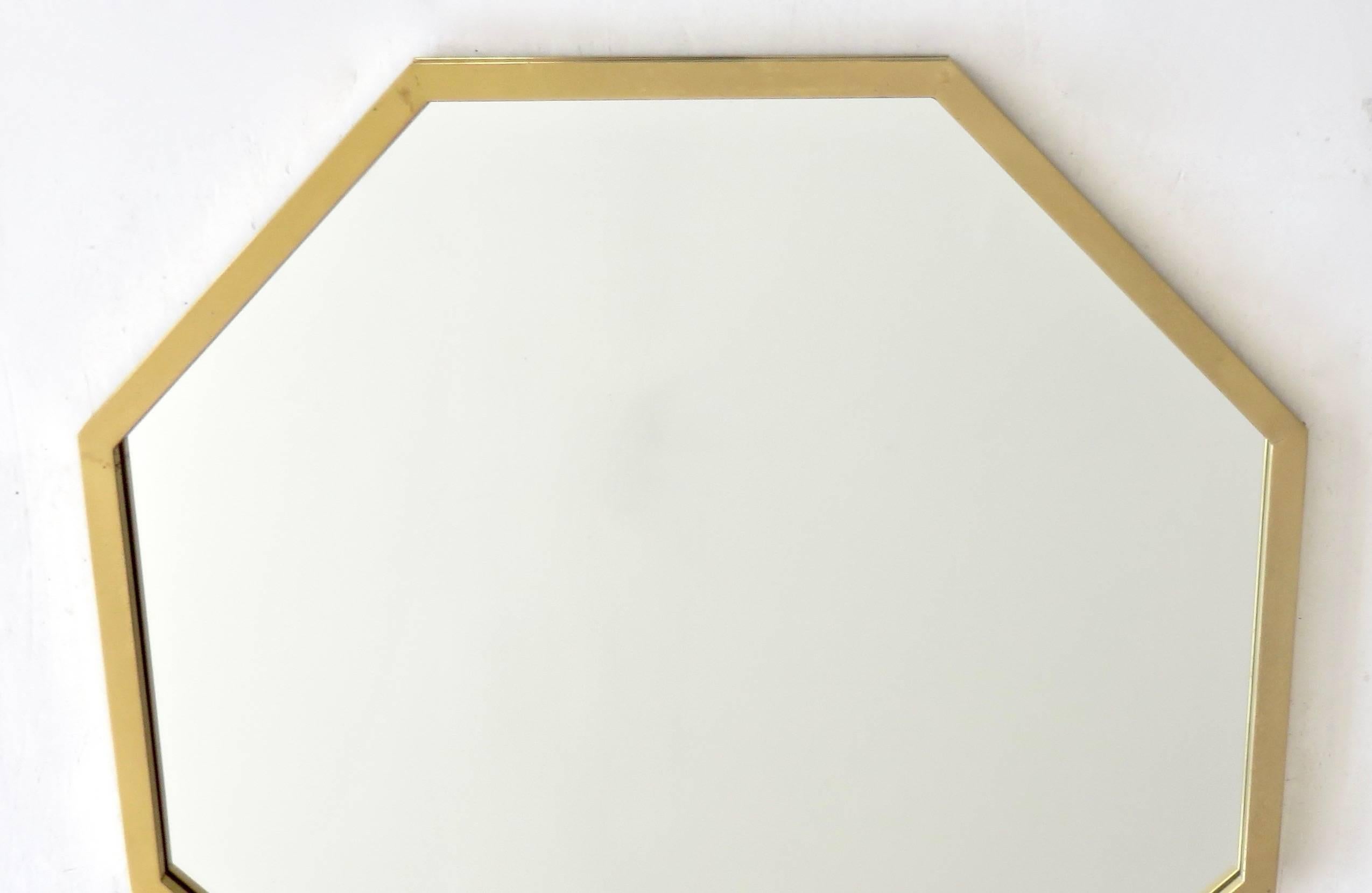 Mid-Century Modern Octagonal Italian Brass Framed Mirror