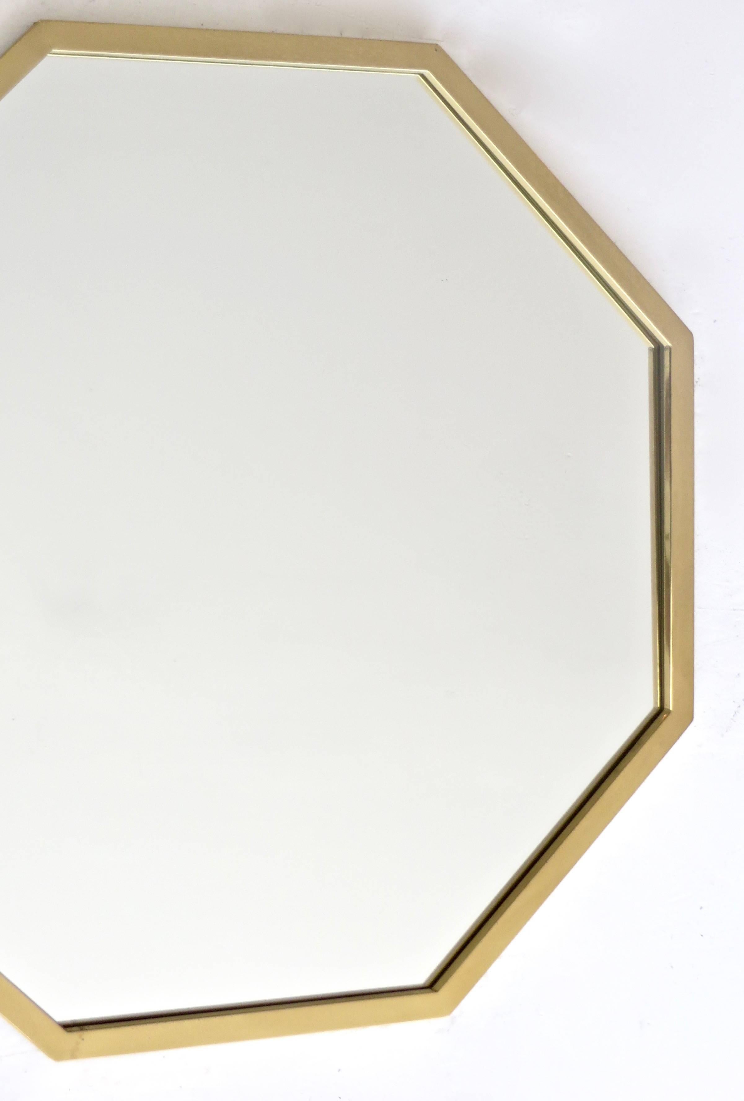 Octagonal Italian Brass Framed Mirror In Good Condition In Chicago, IL