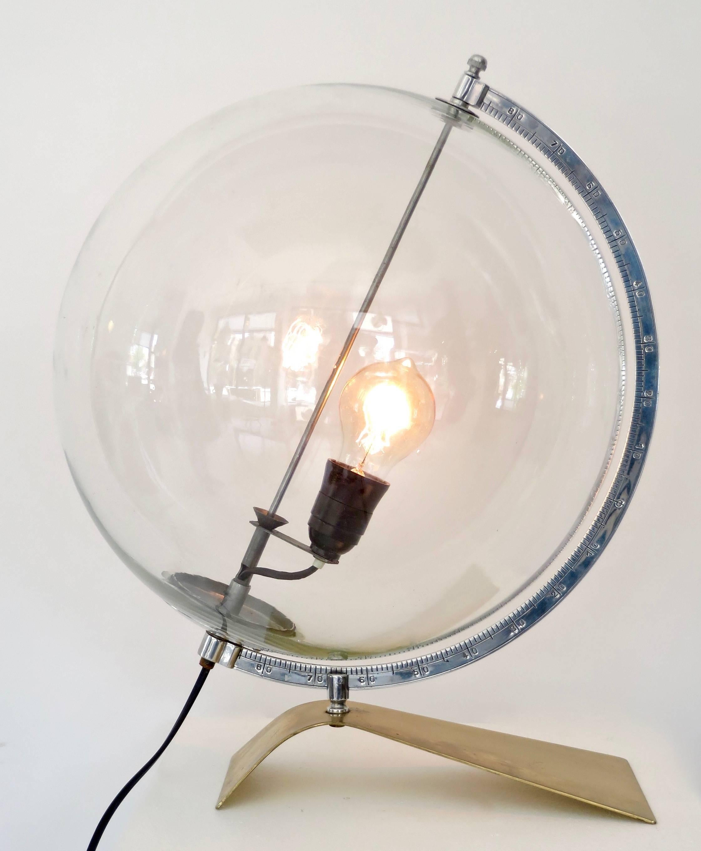 Mid-Century Modern Curious Italian Glass and Brass Decorative Globe Table Lamp, circa 1970