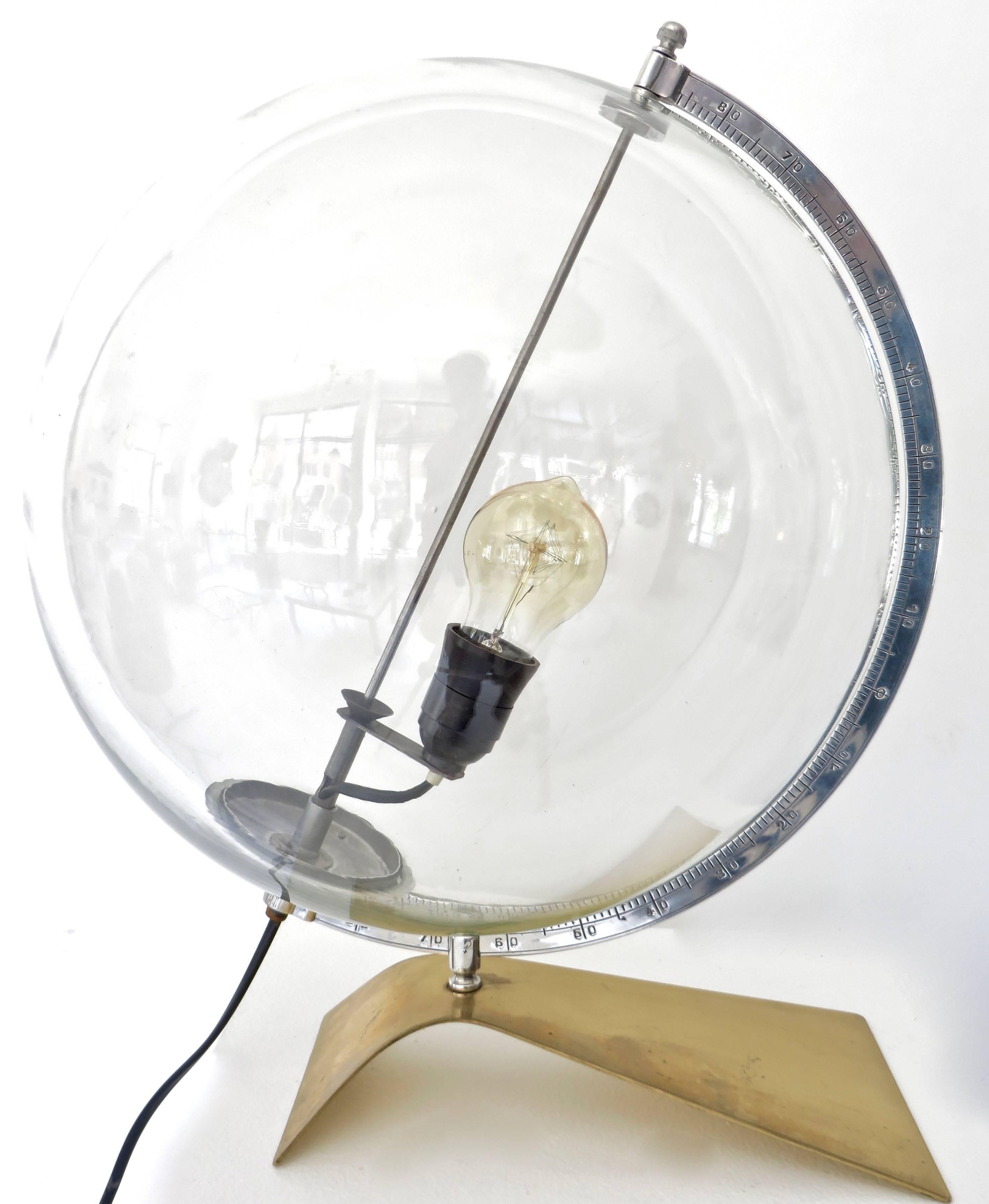 Curious Italian Glass and Brass Decorative Globe Table Lamp, circa 1970 In Excellent Condition In Chicago, IL