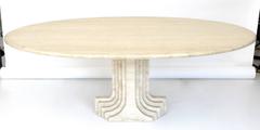 Italian Travertine Oval Top "Samo" Fluted Carved Base Dining Table Carlo Scarpa