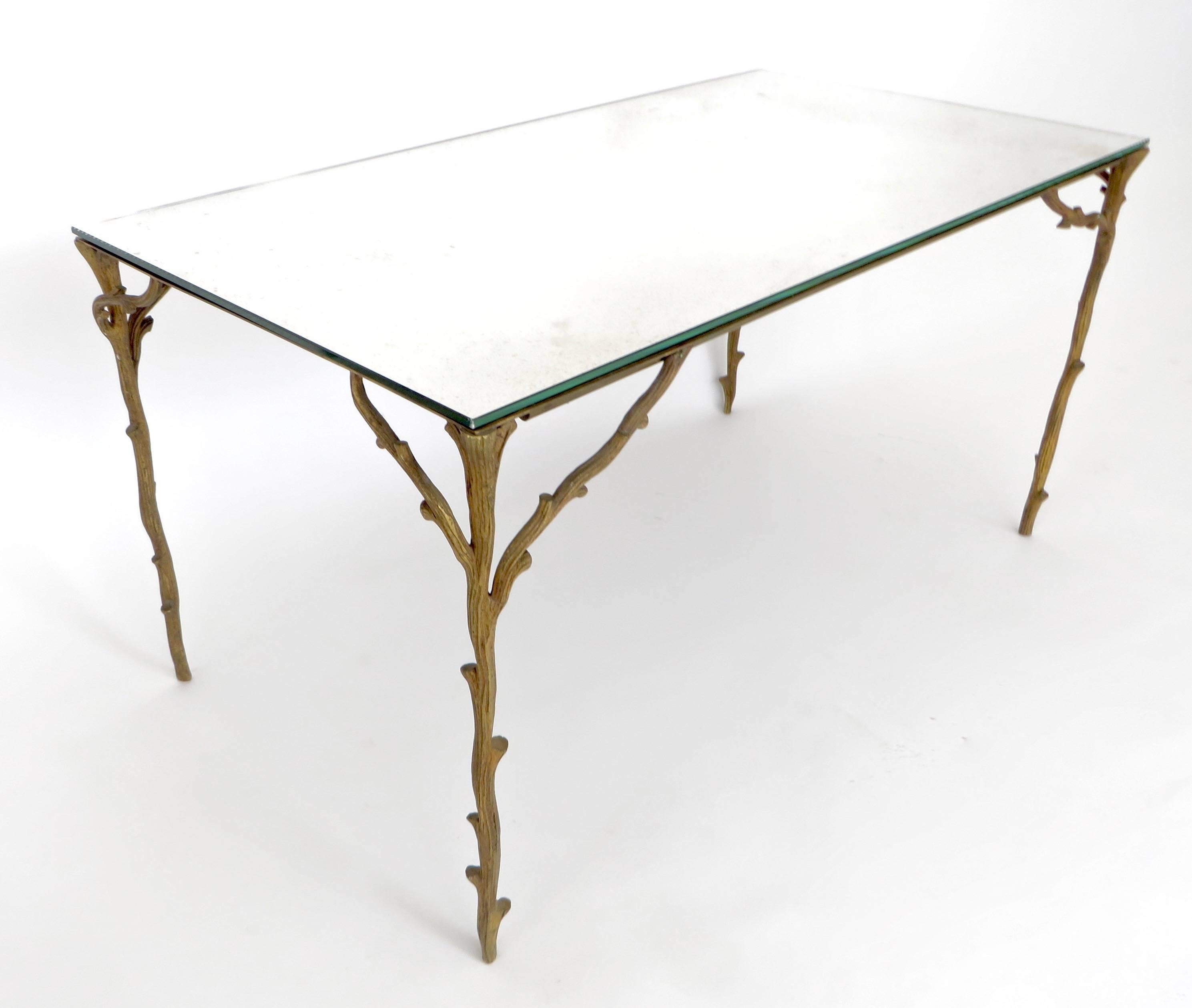 Mid-Century Modern French Bronze Legged Organic Coffee Table by Maison Bagues