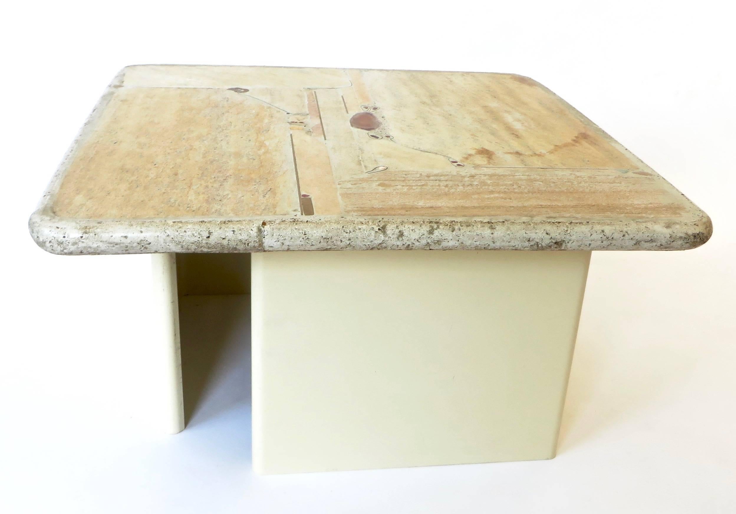 Mid-Century Modern Late Period Mixed Stone and Brass Coffee Table by Dutch Artist Paul Kingma, 2000