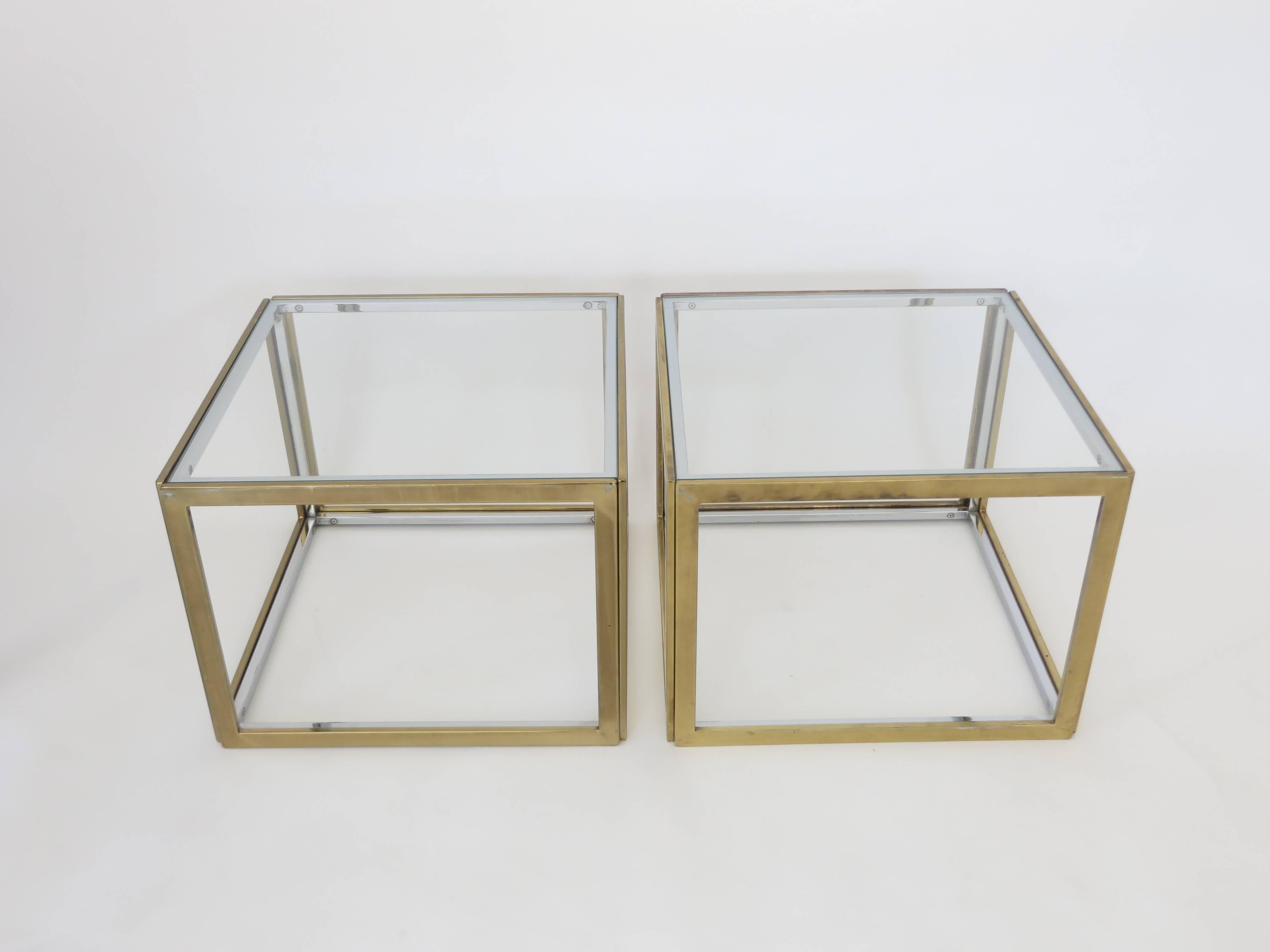 Late 20th Century Pair of French Brass and Chrome Side Tables by Maison Charles et Fils circa 1970