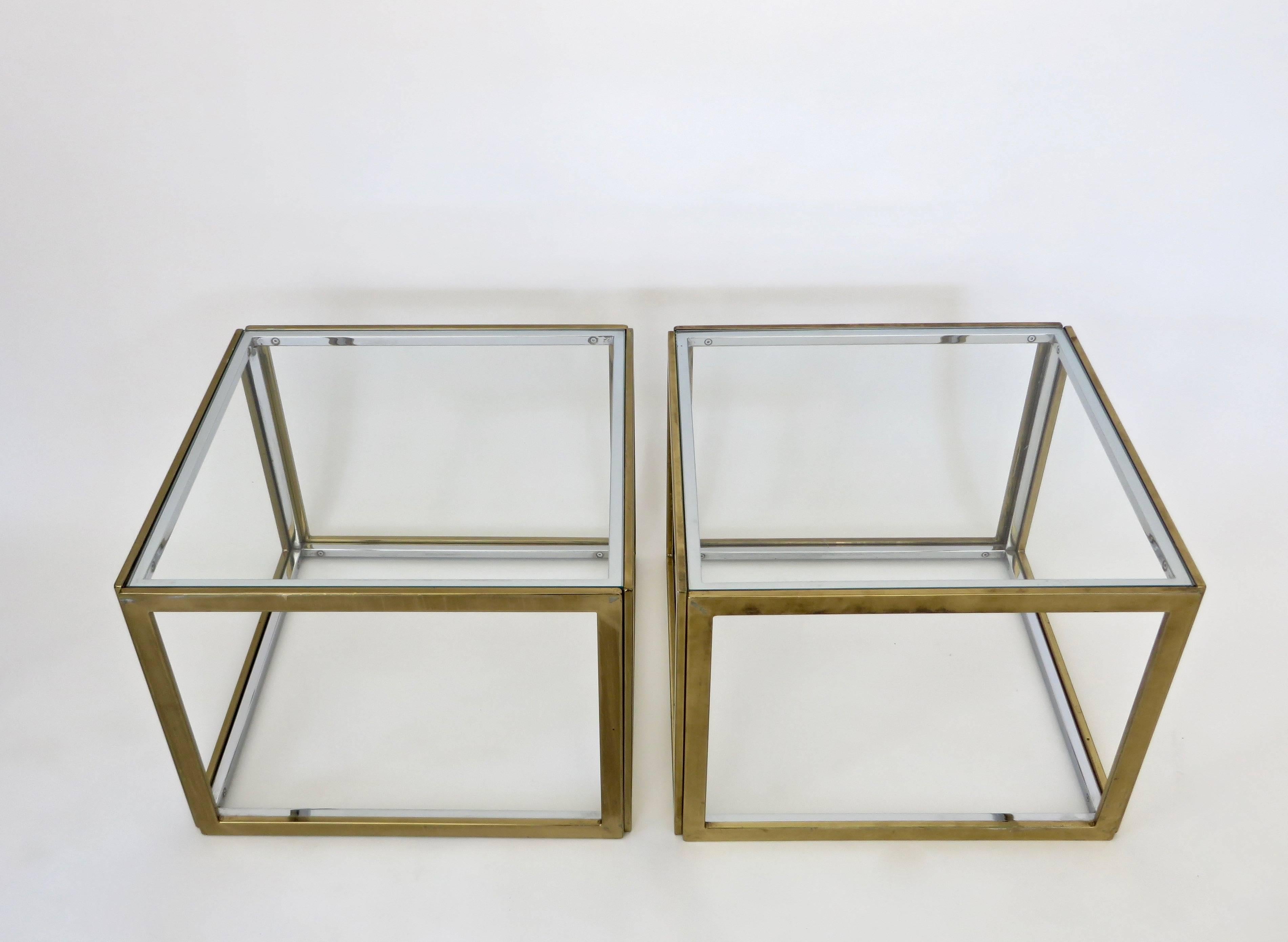 Pair of French Brass and Chrome Side Tables by Maison Charles et Fils circa 1970 1