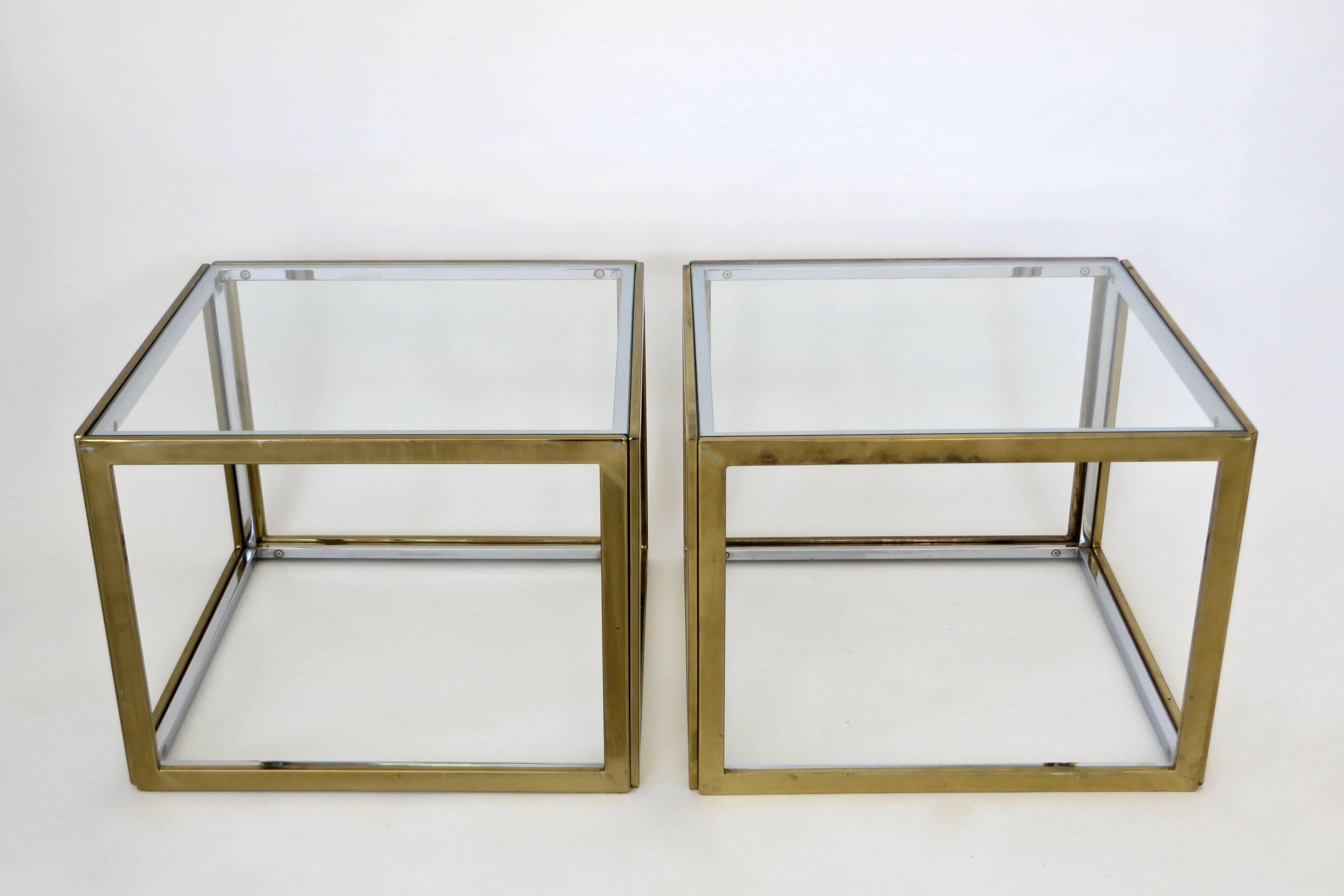 Pair of French Brass and Chrome Side Tables by Maison Charles et Fils circa 1970 2