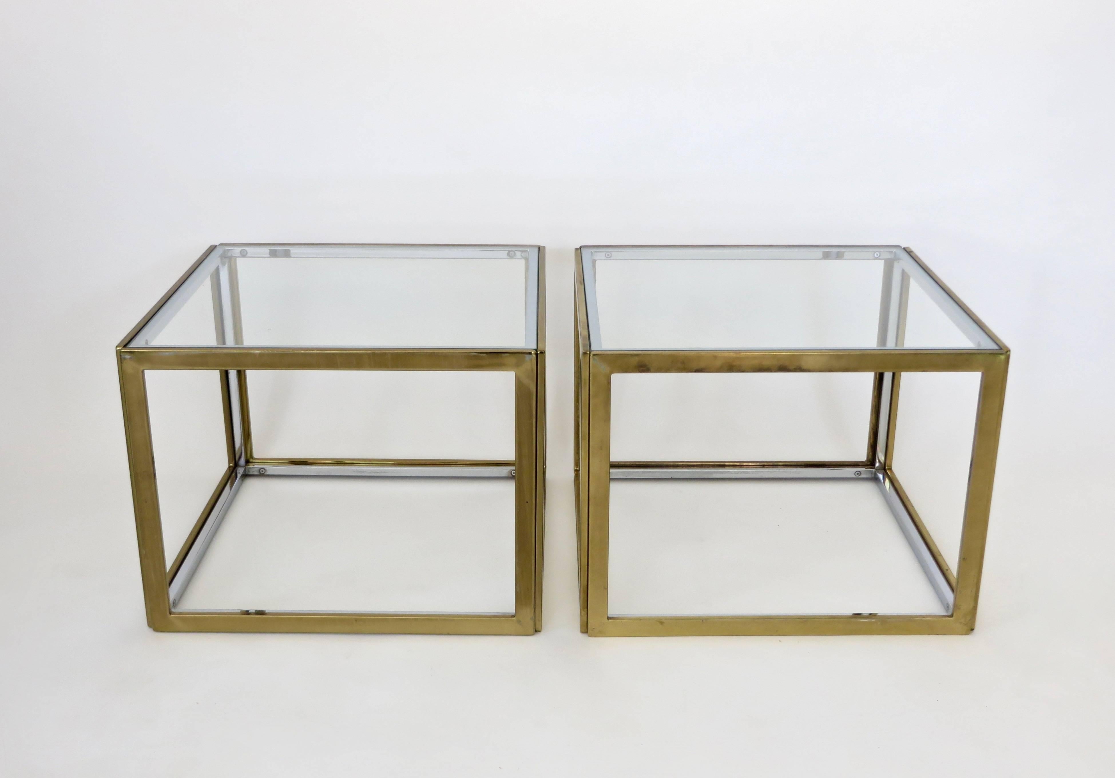 Pair of French Brass and Chrome Side Tables by Maison Charles et Fils circa 1970 3