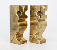 French Solid Polished Bronze Abstract Owl Sculptural Bookends