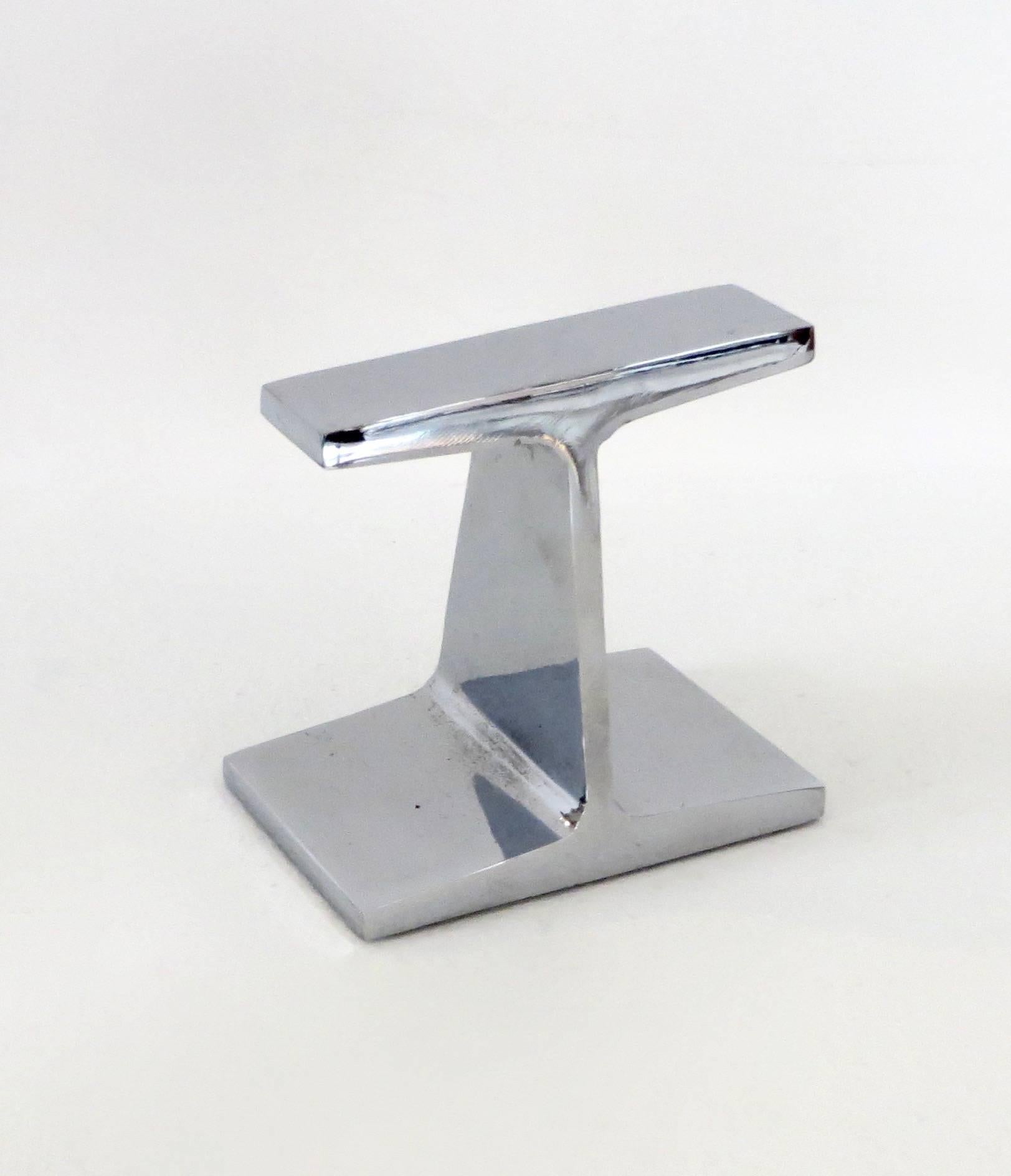 Mid-Century Modern Chromed Steel I-Beam Bookend or Paperweight by Kauser Steel, 25th Anniversary