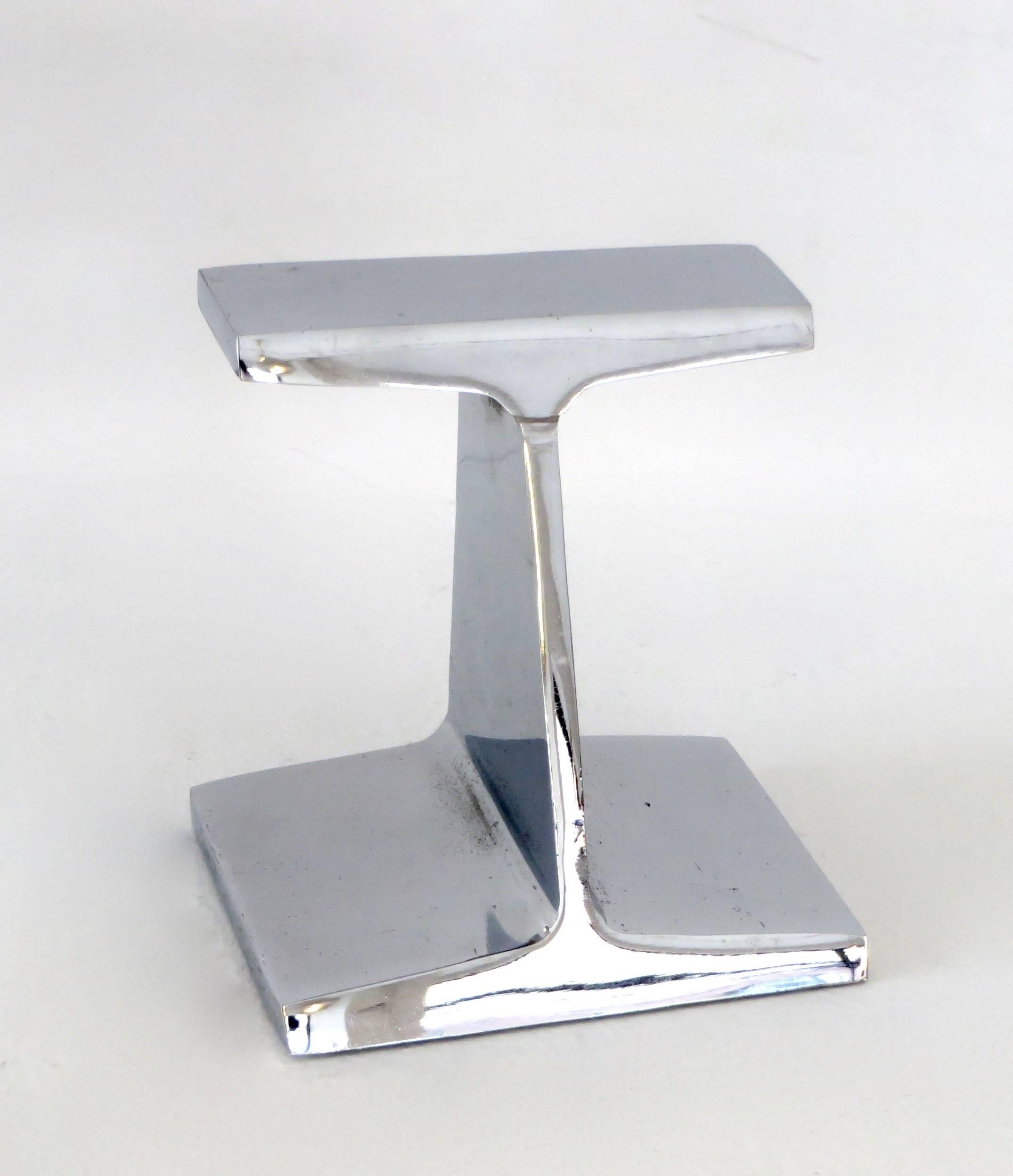 Mid-20th Century Chromed Steel I-Beam Bookend or Paperweight by Kauser Steel, 25th Anniversary