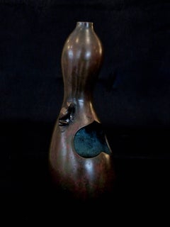 Japanese Gourd Shaped Bronze Vase with Frog