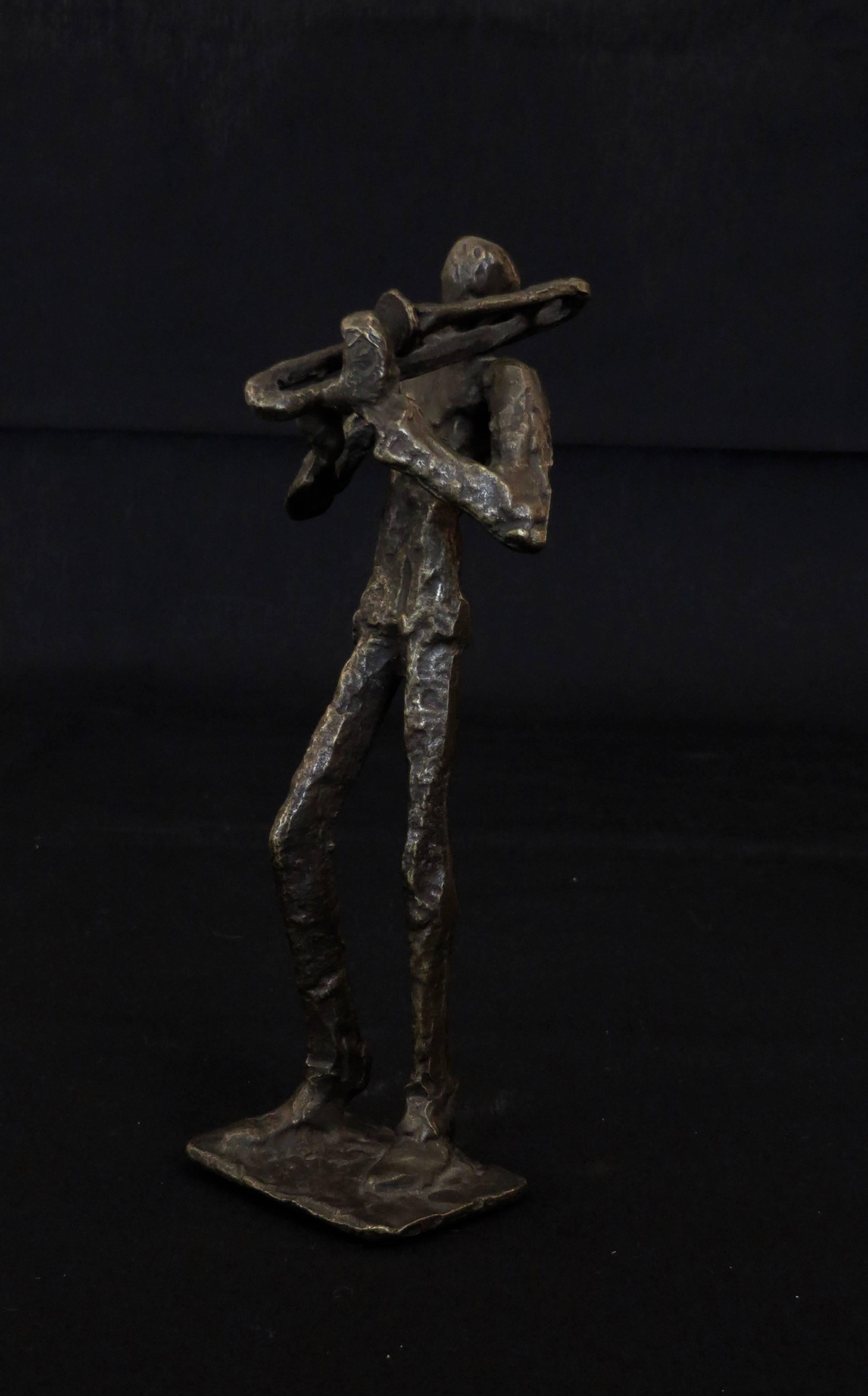 American Abstract Cast Bronze Sculpture of a Trombonist