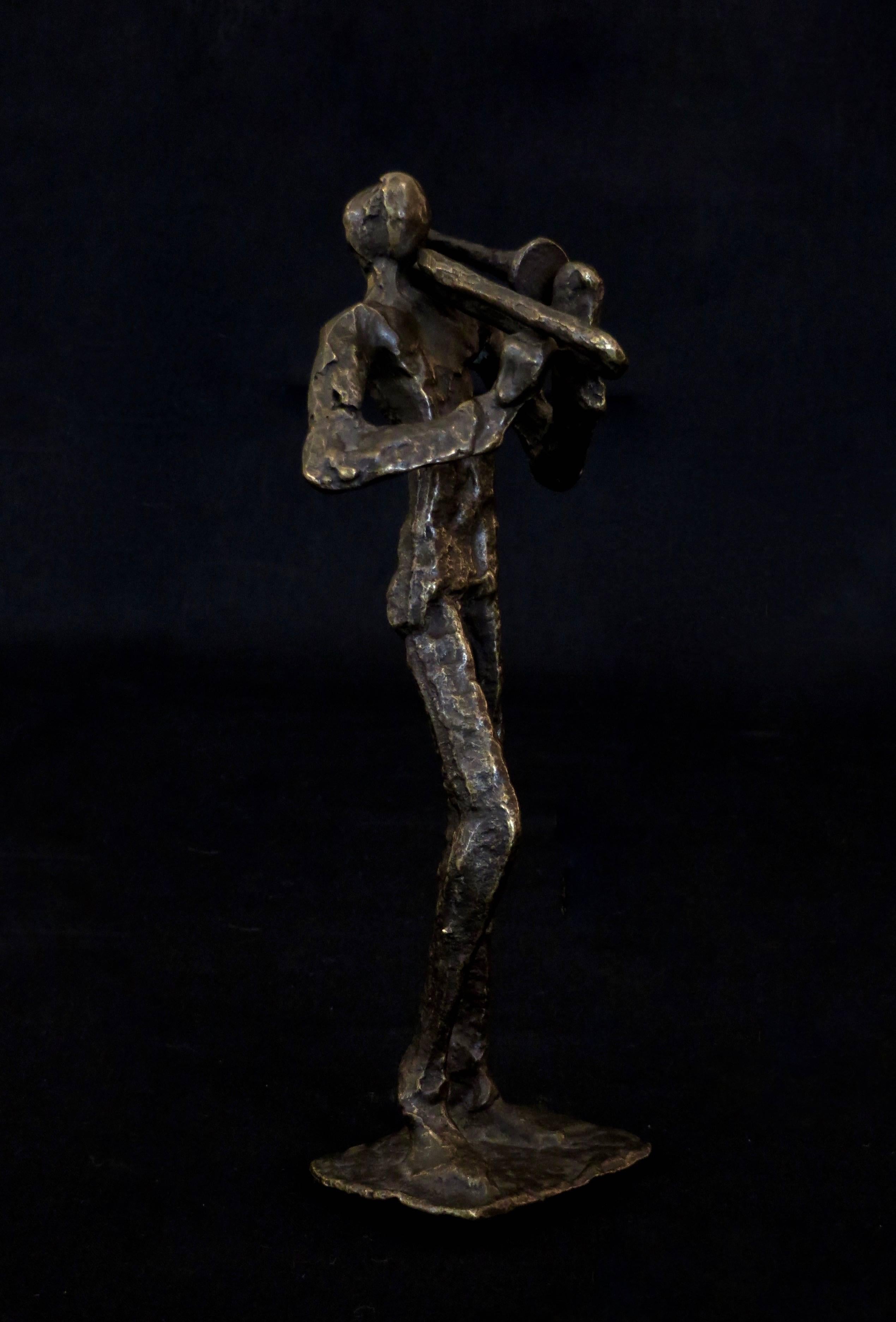 Mid-20th Century Abstract Cast Bronze Sculpture of a Trombonist