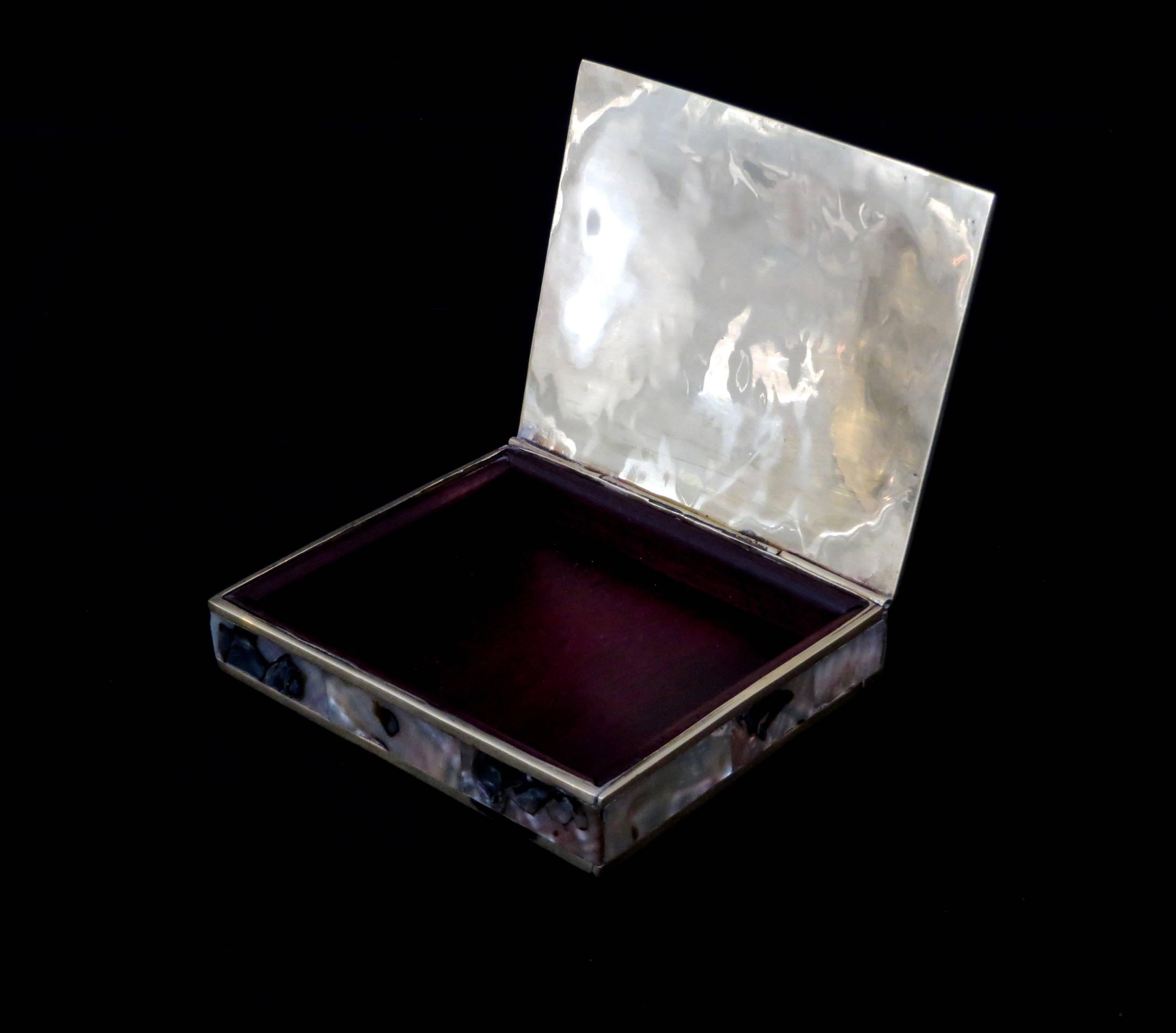 Sterling and Brass Box with Abalone Inlay and Rosewood Interior Taxco, Mexico 3