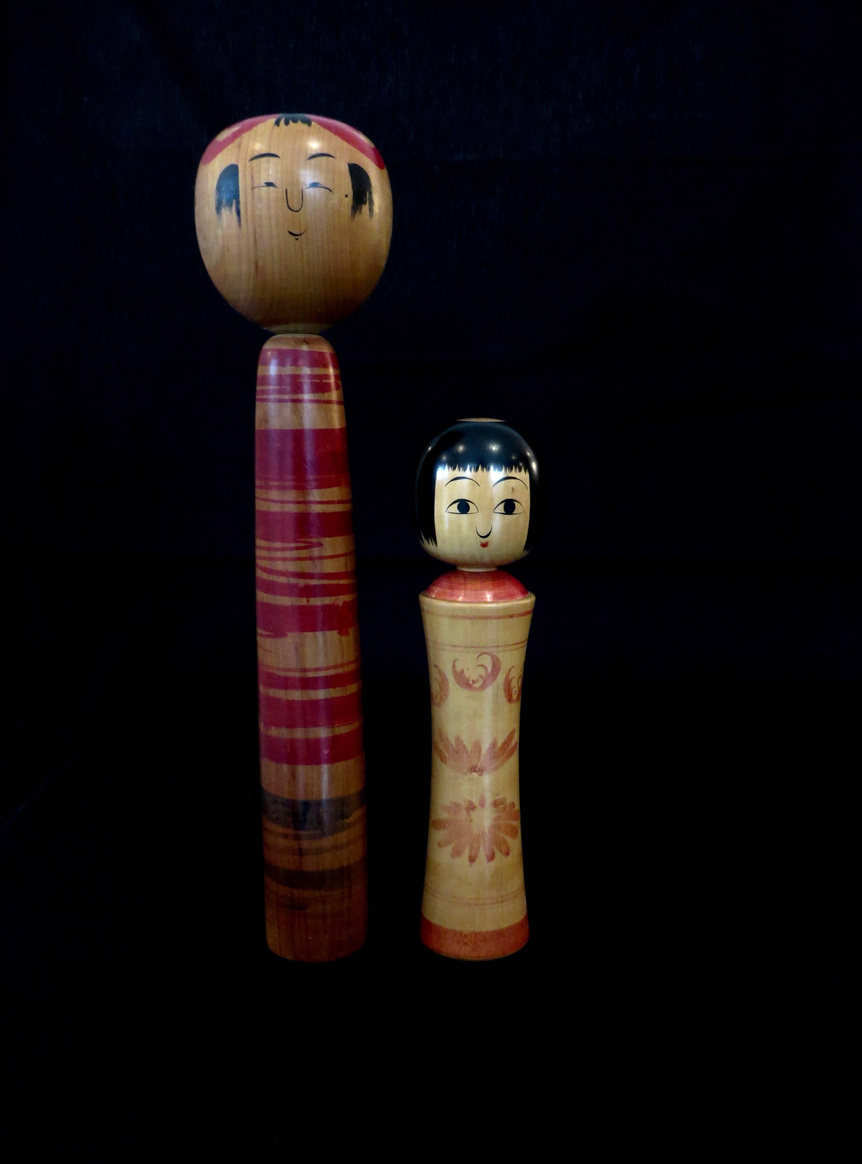 A collection of four Japanese Kokeshi Dolls. Vintage dolls from northern Tohoku region of Japan normally bought at hot spring or Onsen visits in the northeast of Japan. Hand-carved, hand-painted, all signed.
Measure: The tallest doll is 18