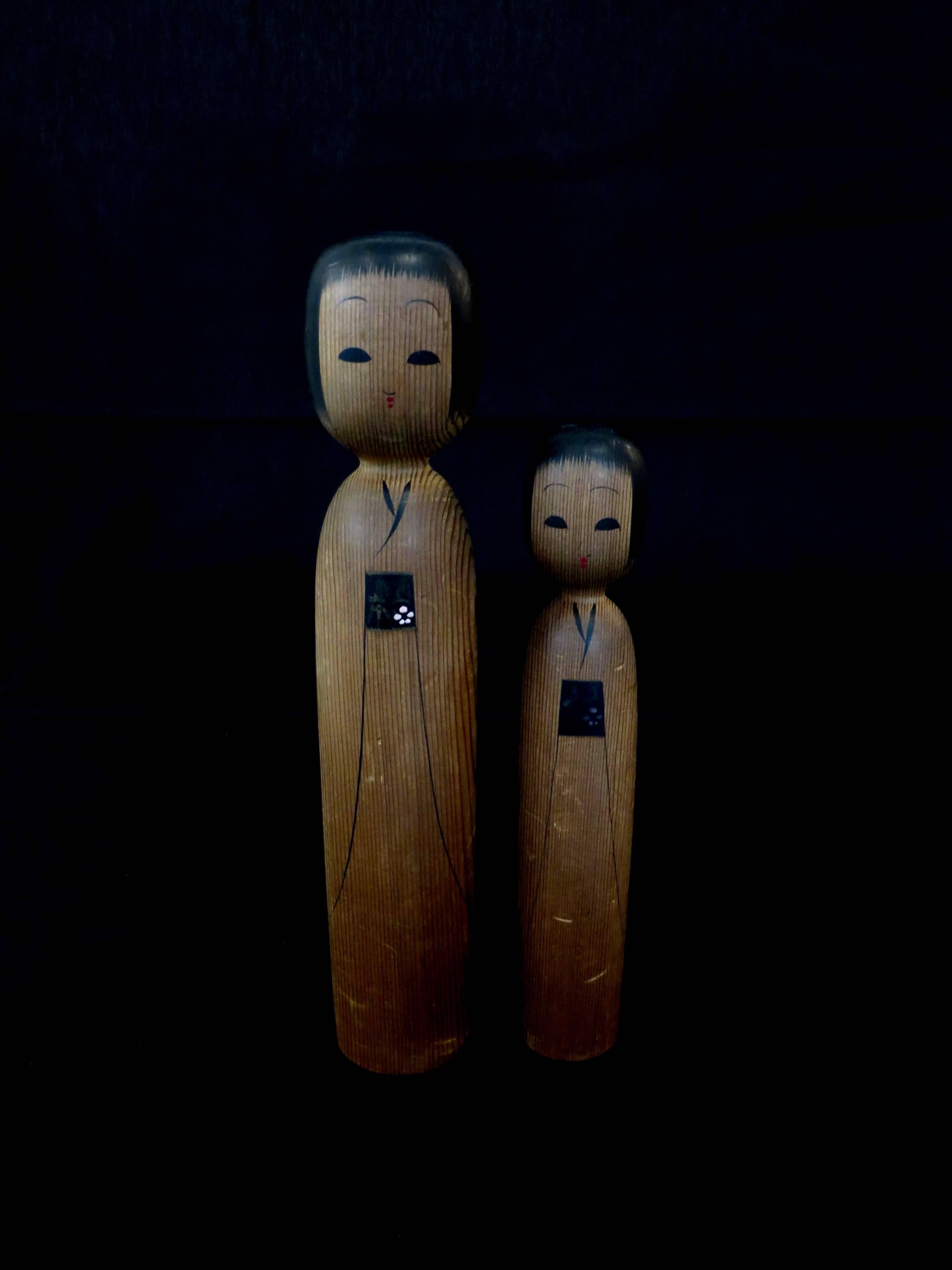 Mid-Century Modern Japanese Vintage Hand-Painted Kokeshi Dolls