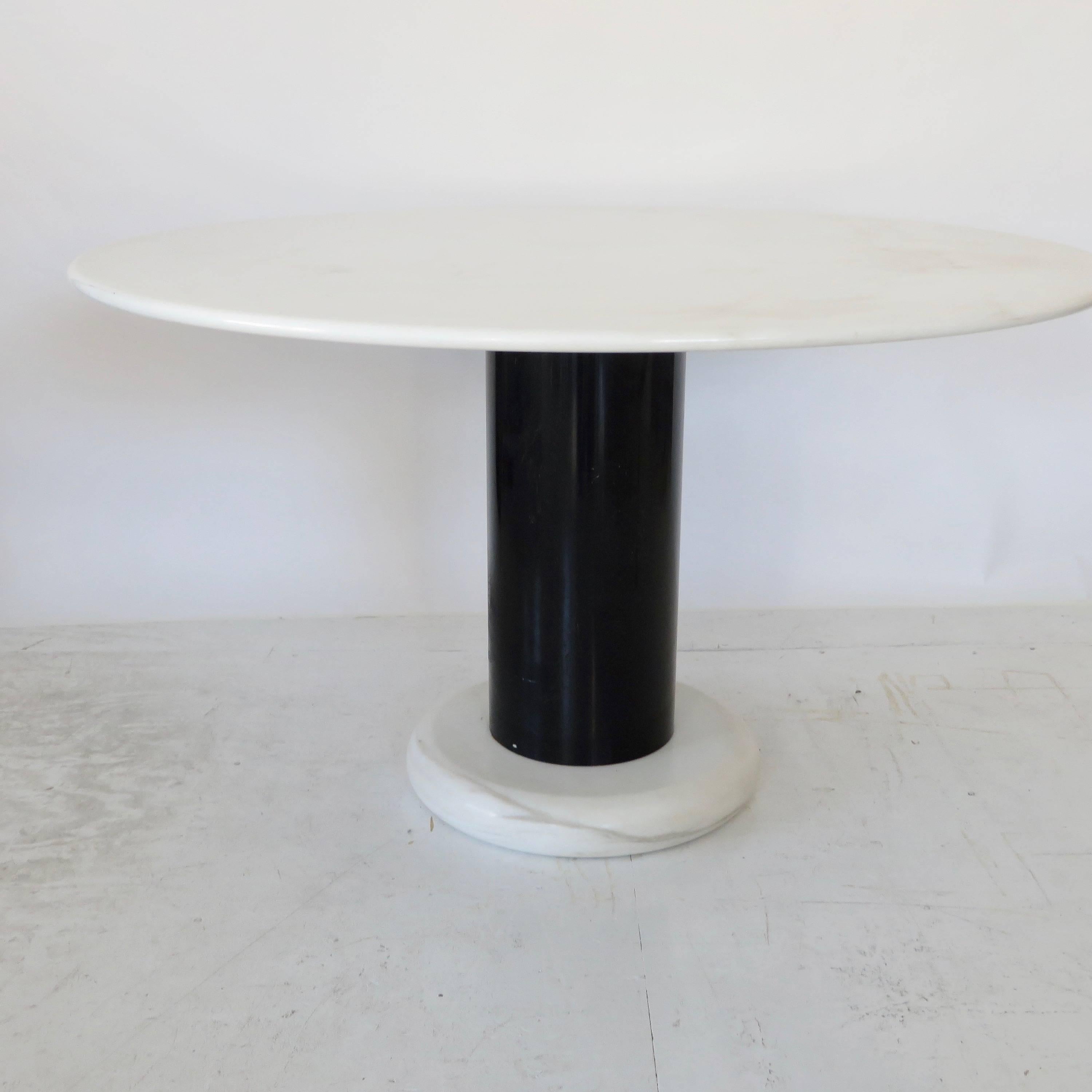 Italian Ettore Sottsass White and Black Round Marble Dining Table Lotorosso Polotronova