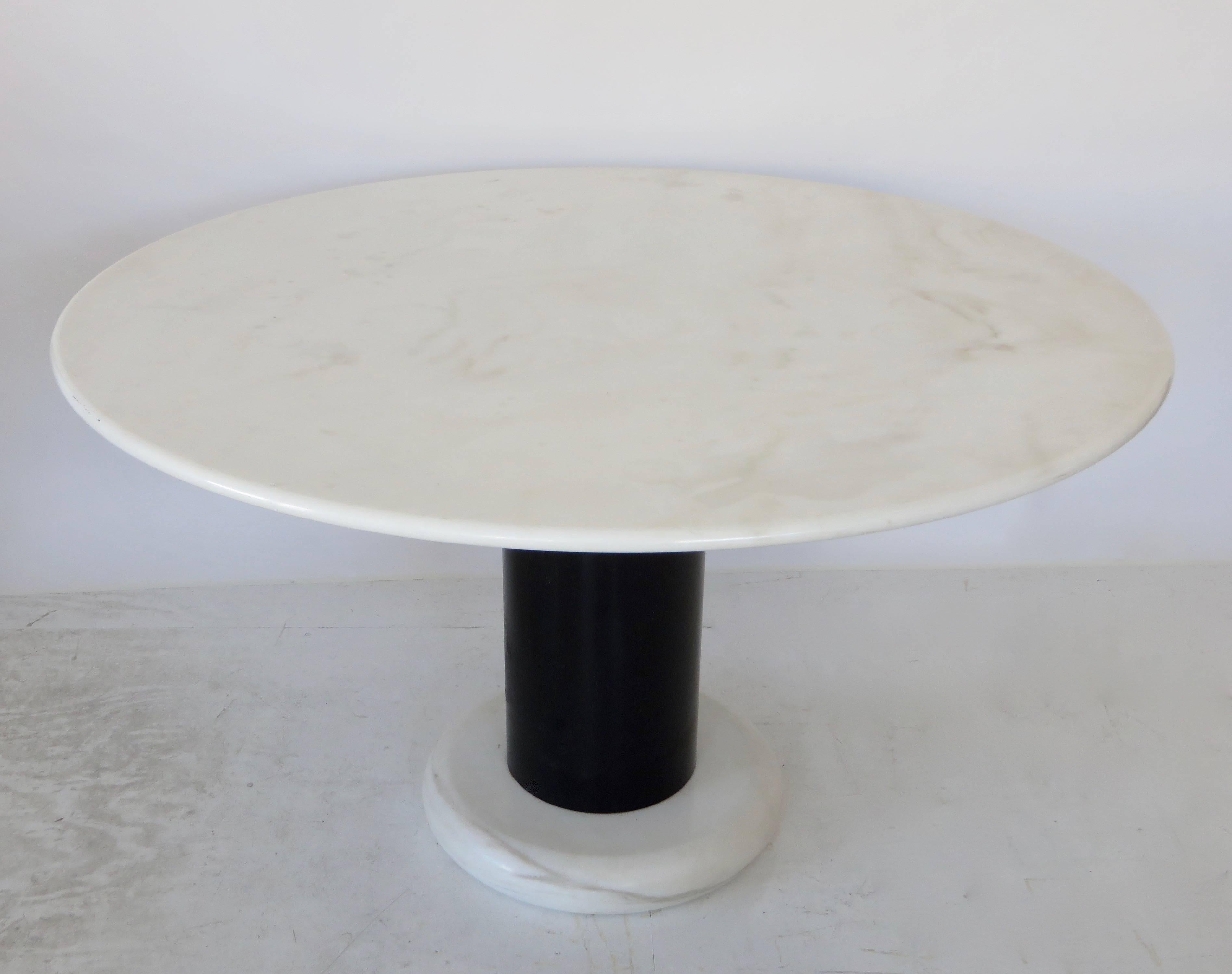 Mid-Century Modern Ettore Sottsass White and Black Round Marble Dining Table Lotorosso Polotronova