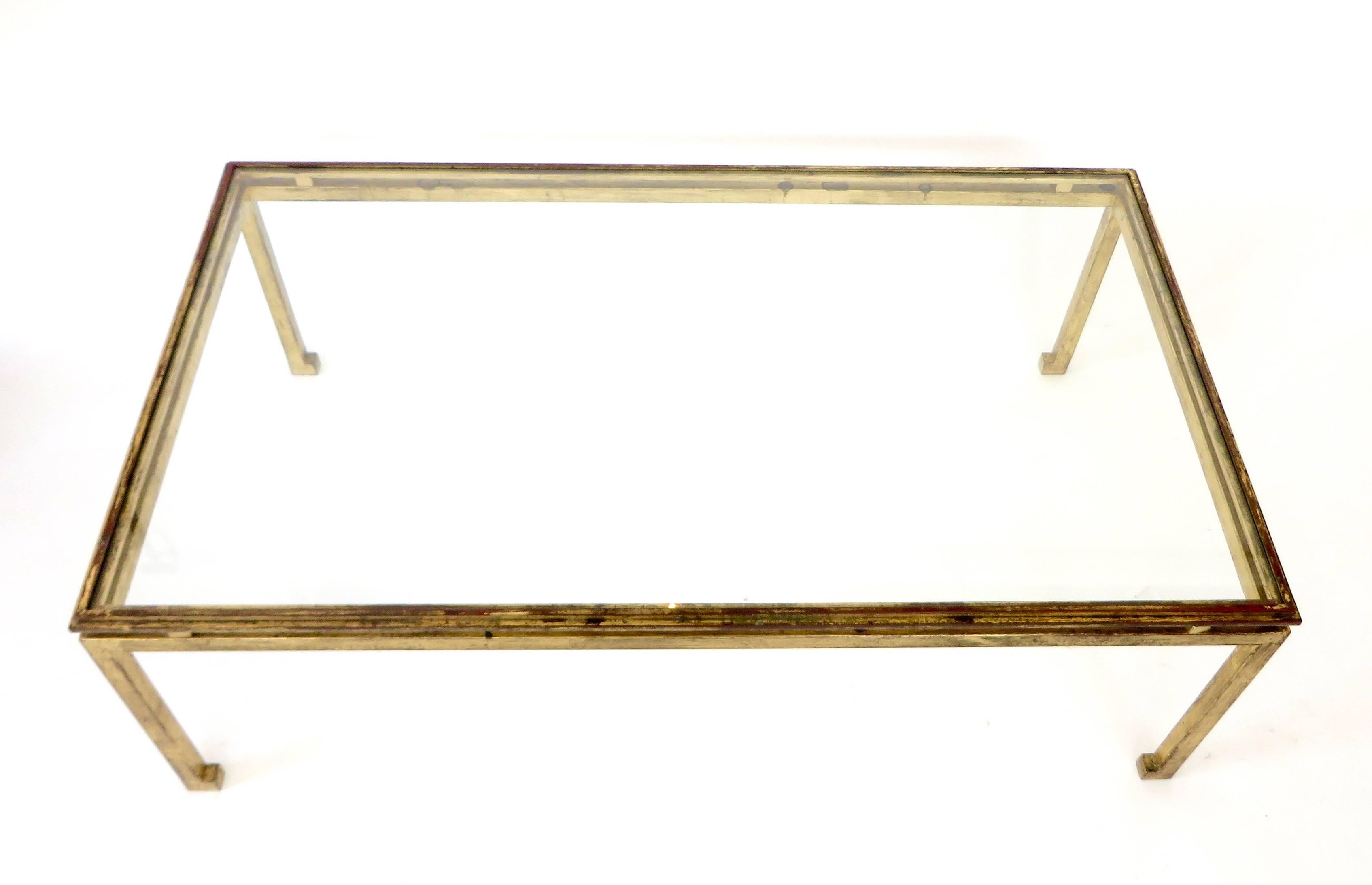 Late 20th Century French Maison Ramsay Gilded Iron and St. Gobain Glass Plateau Coffee Table