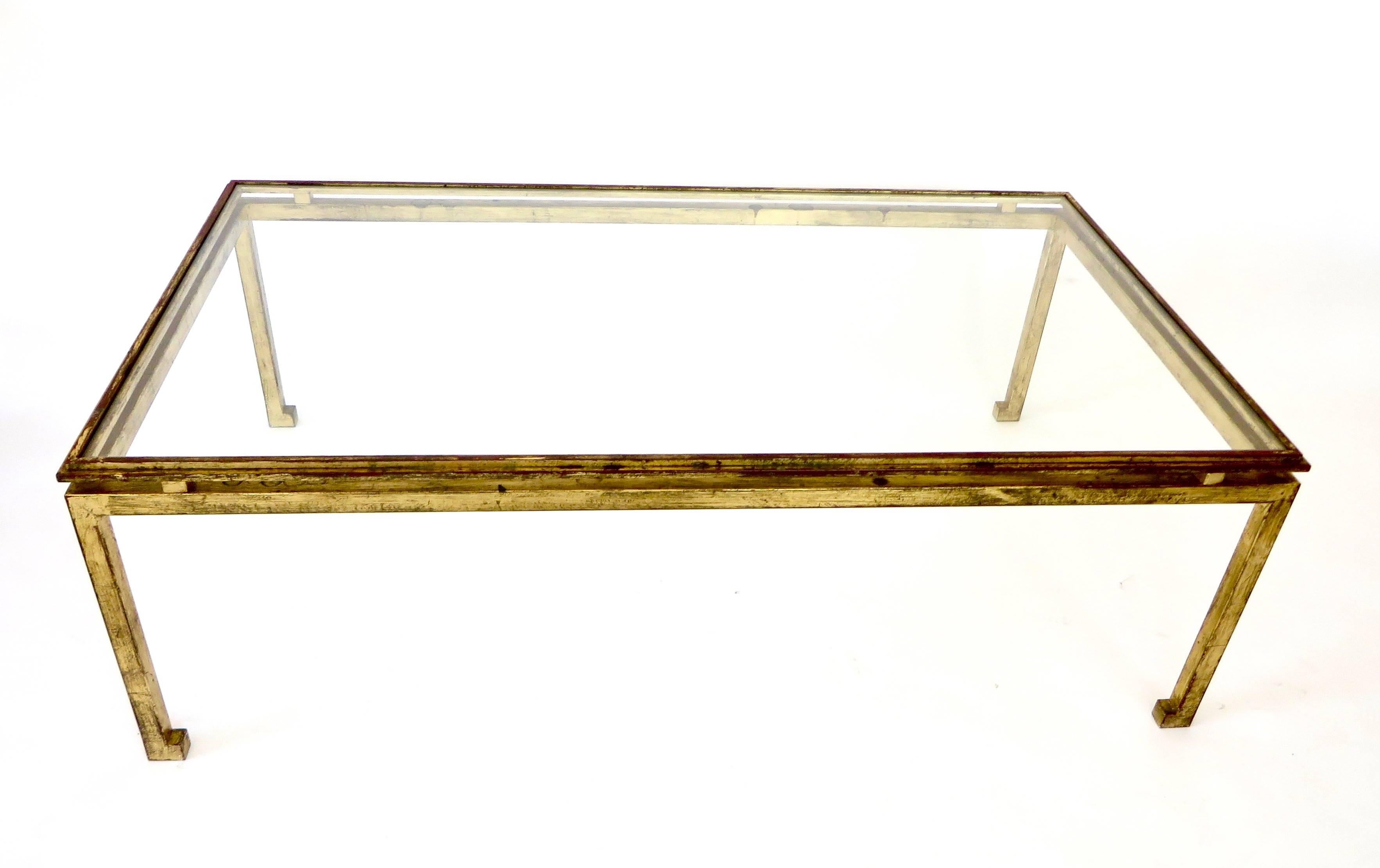 French Maison Ramsay Gilded Iron and St. Gobain Glass Plateau Coffee Table In Excellent Condition In Chicago, IL