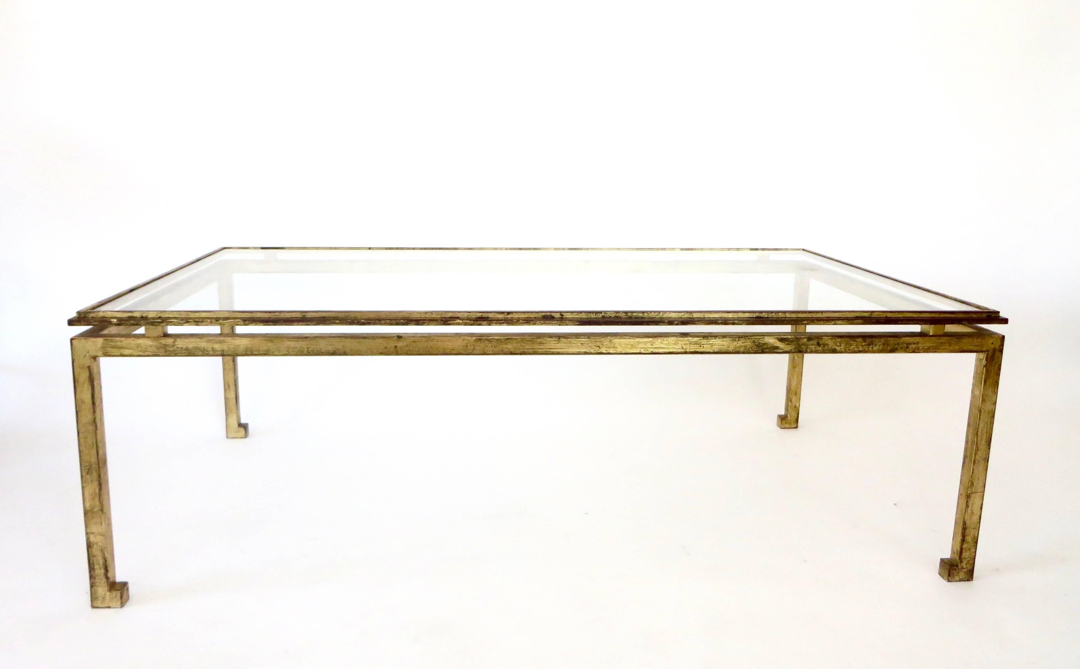 Gilt French Maison Ramsay Gilded Iron and St. Gobain Glass Plateau Coffee Table