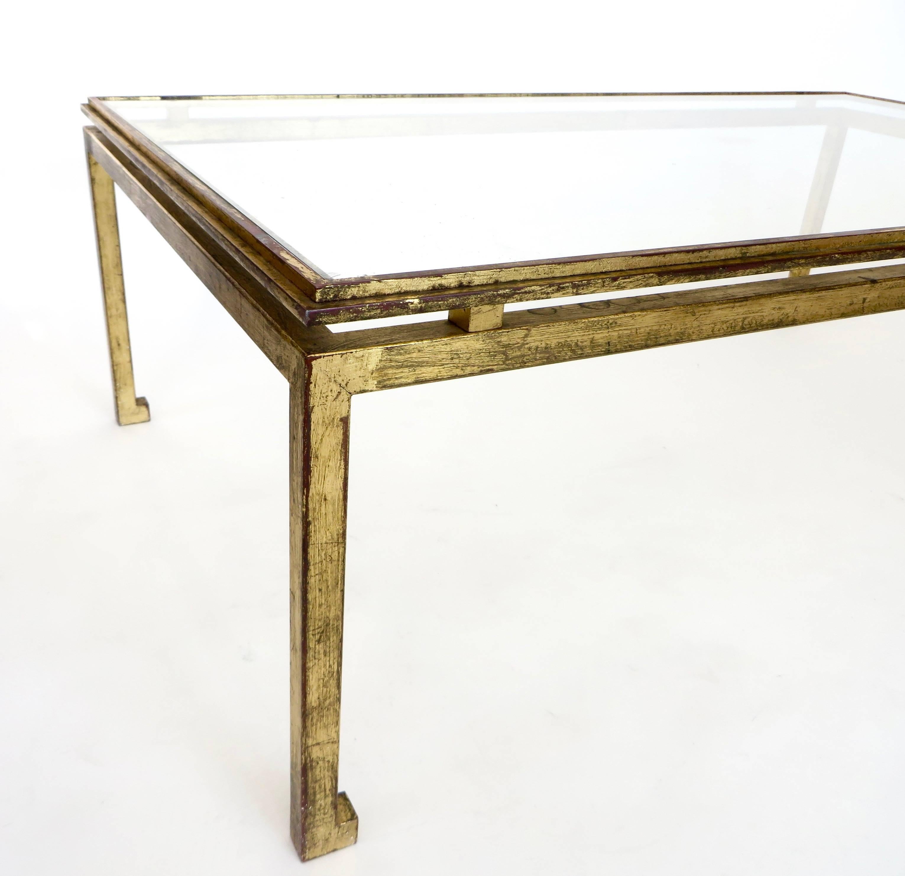 Mid-Century Modern French Maison Ramsay Gilded Iron and St. Gobain Glass Plateau Coffee Table