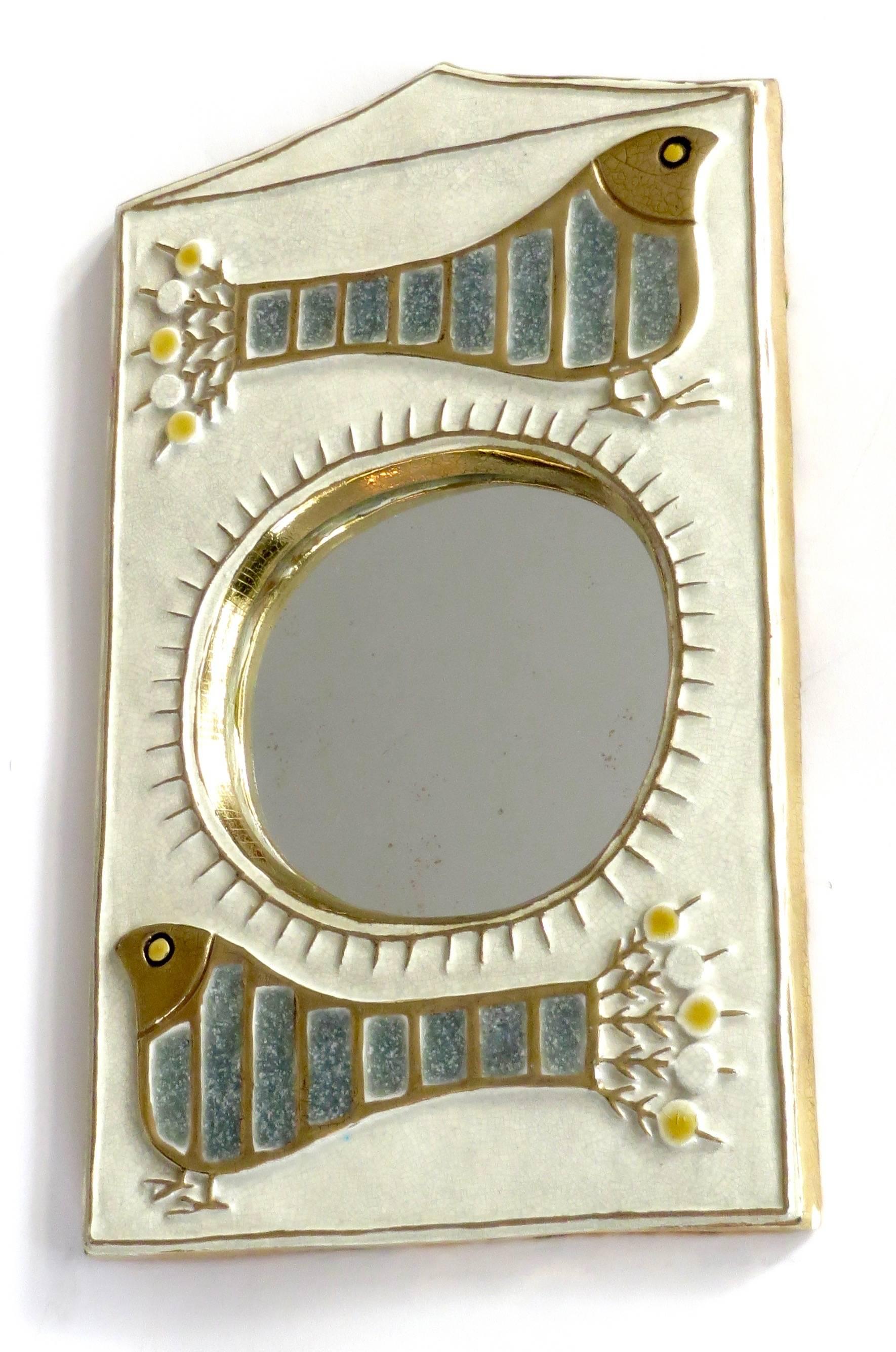 Glazed French Ceramic Mirror by Francois Lembo of Vaullauris