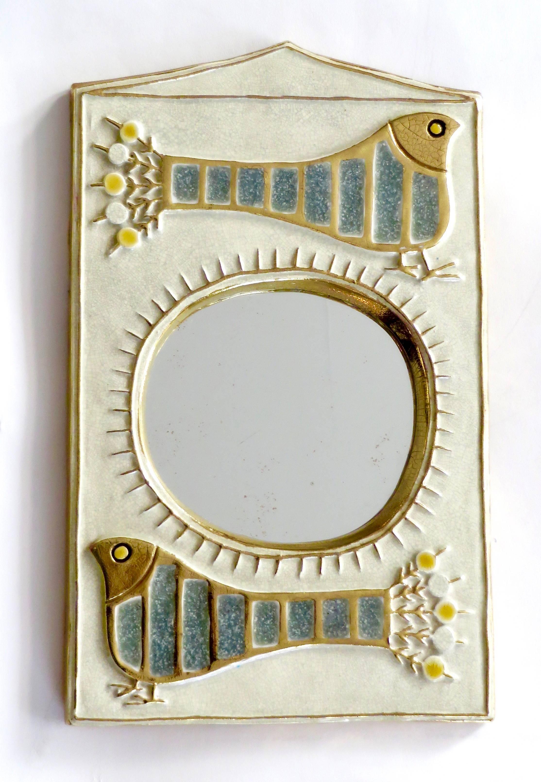 Mid-Century Modern French Ceramic Mirror by Francois Lembo of Vaullauris