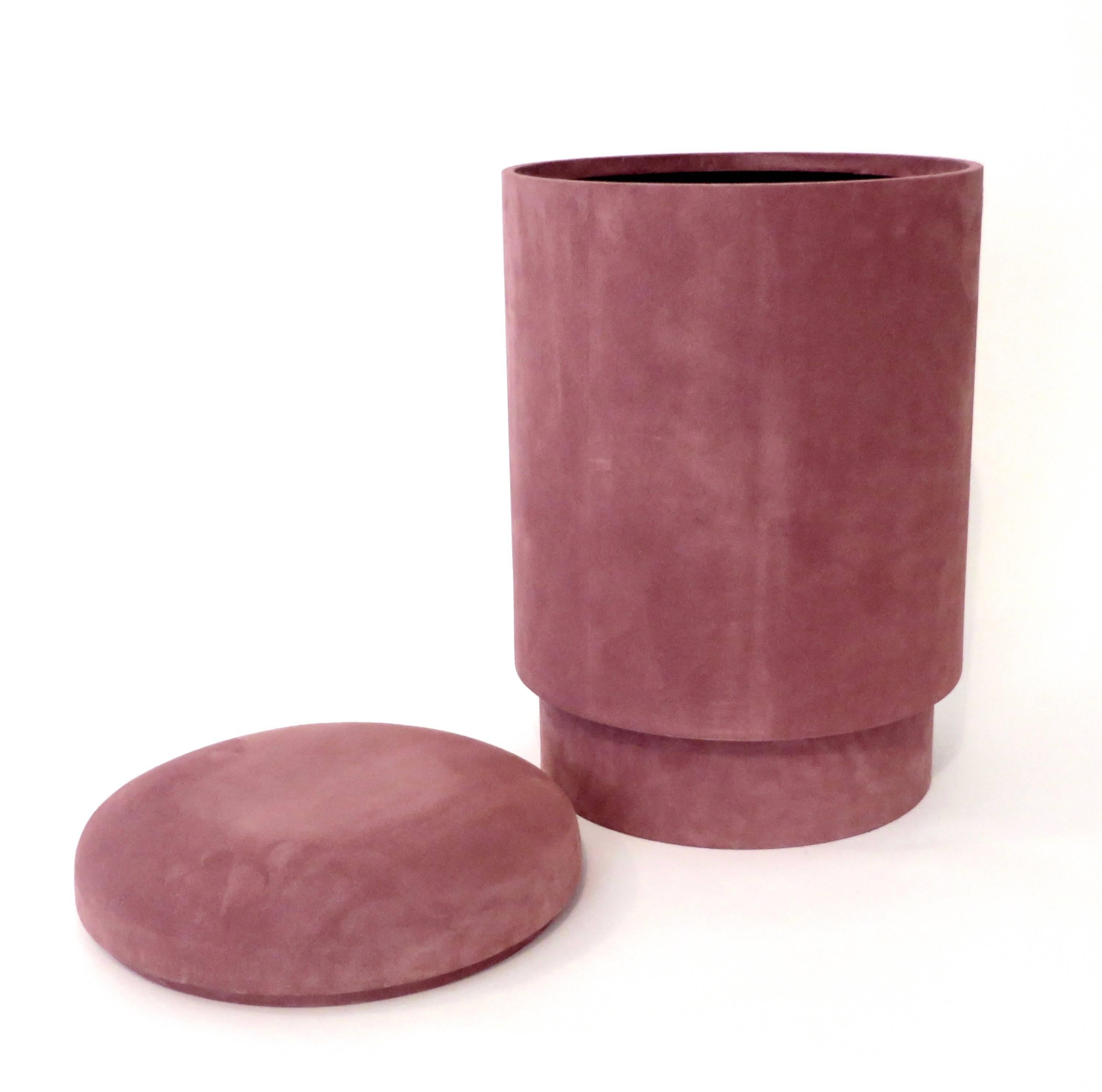 Micheal Verheyden Tabou or Pouf with Storage in Pink Suede In Excellent Condition In Chicago, IL