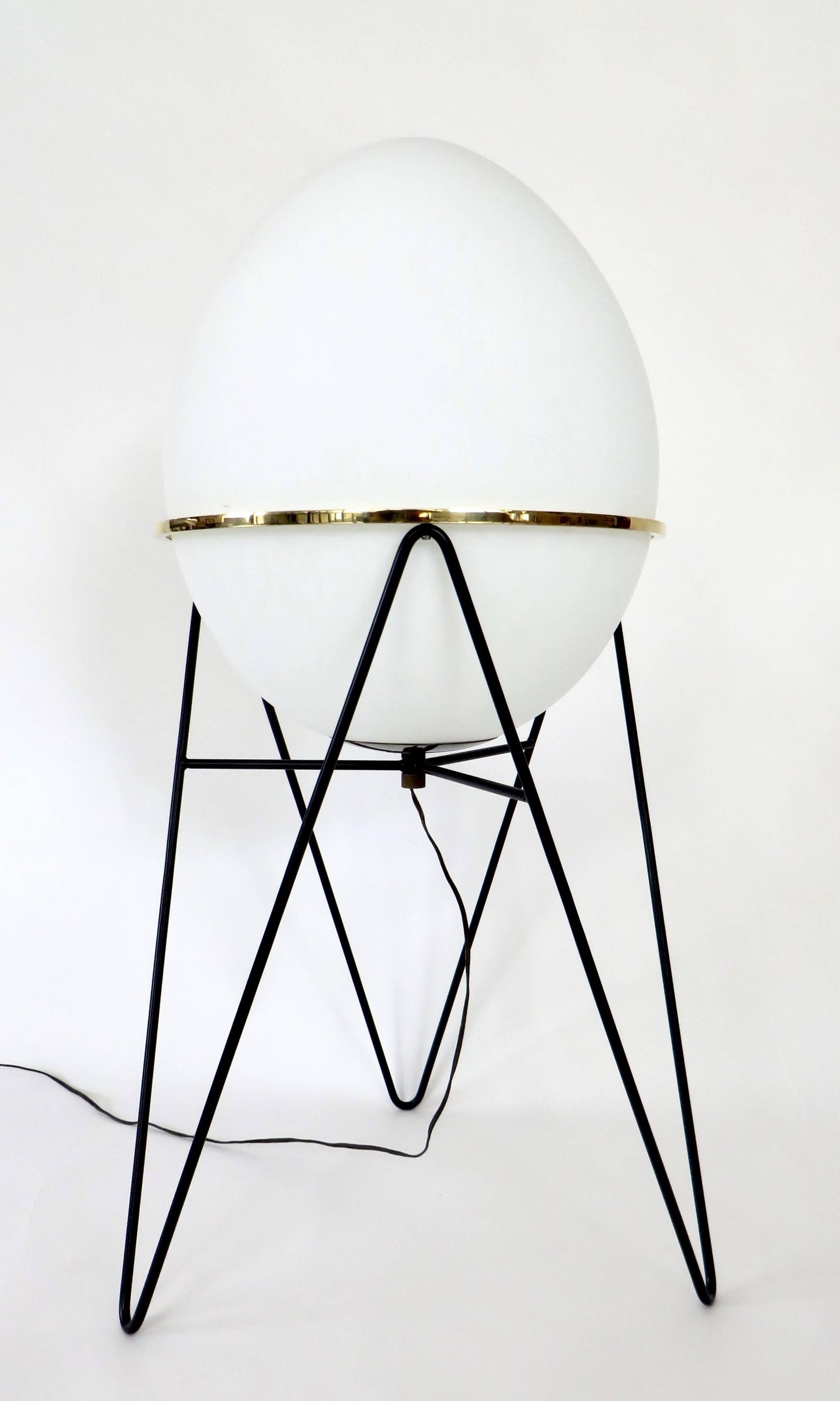 Mid-Century Modern  Stilnovo Pair of Egg or Novo Opaque Glass and Iron Frame Floor Lamps 