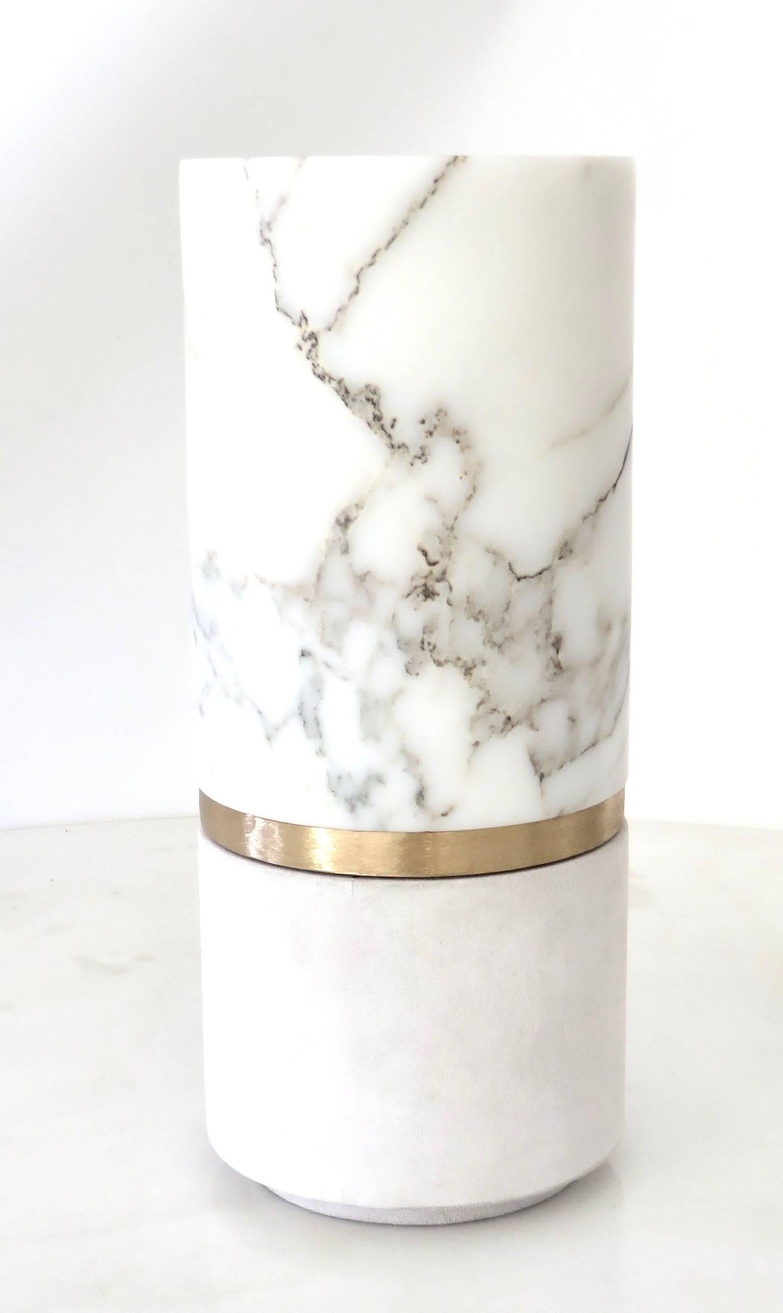 Modern Carrara Marble Bronze Suede Dure Vase by Belgian Designer Michael Verheyden