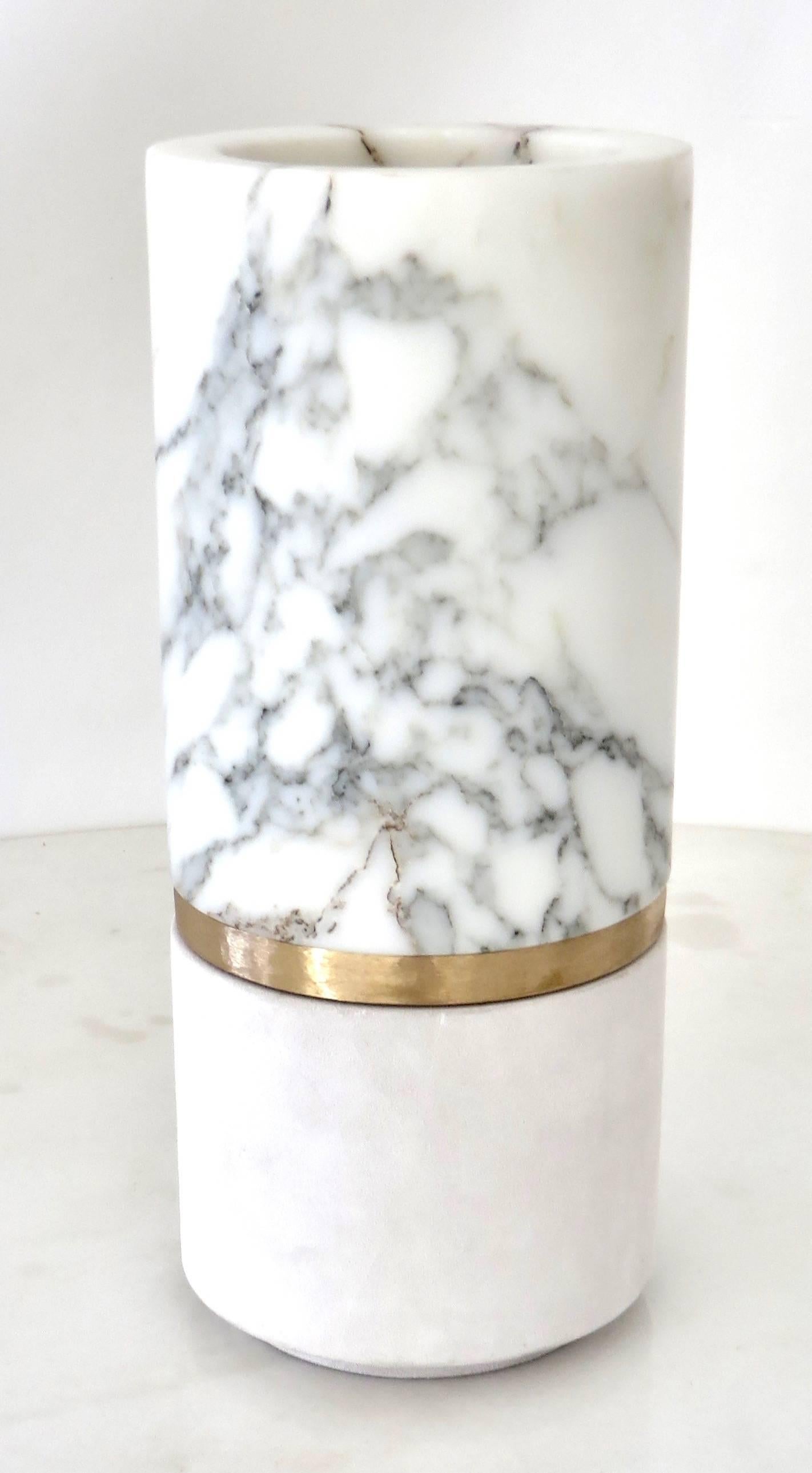 Contemporary Carrara Marble Bronze Suede Dure Vase by Belgian Designer Michael Verheyden