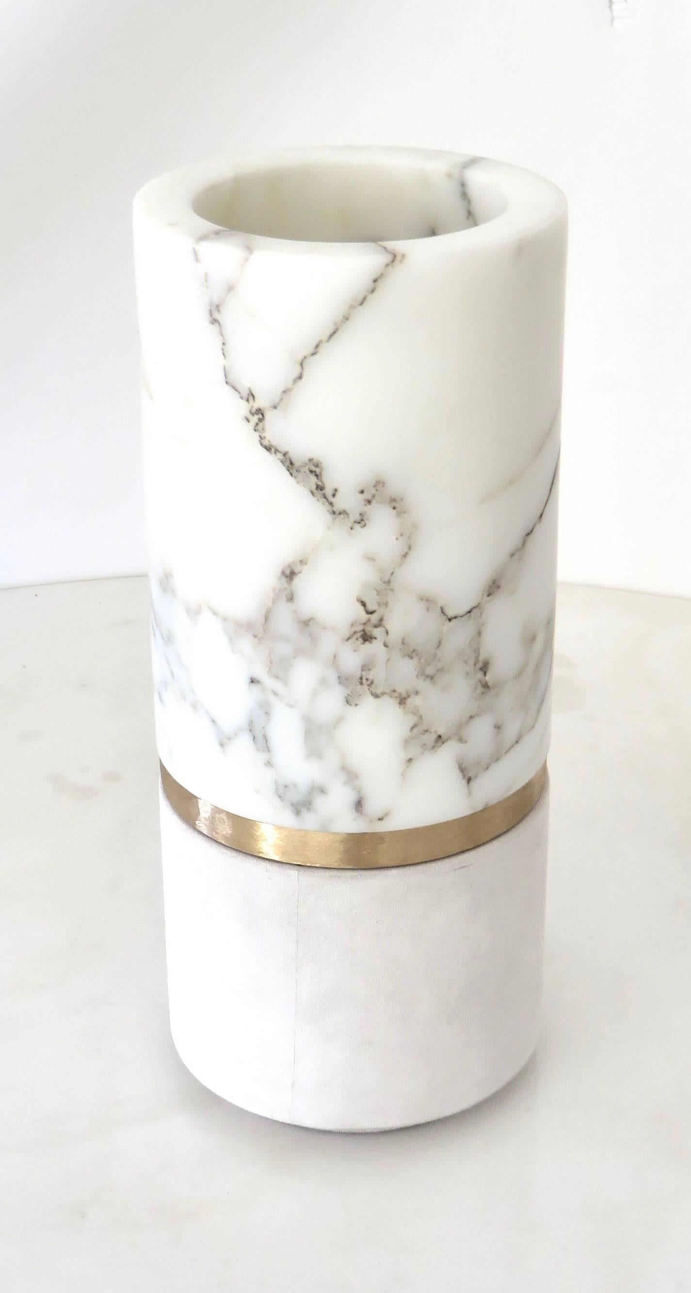 Carrara Marble Bronze Suede Dure Vase by Belgian Designer Michael Verheyden In Excellent Condition In Chicago, IL