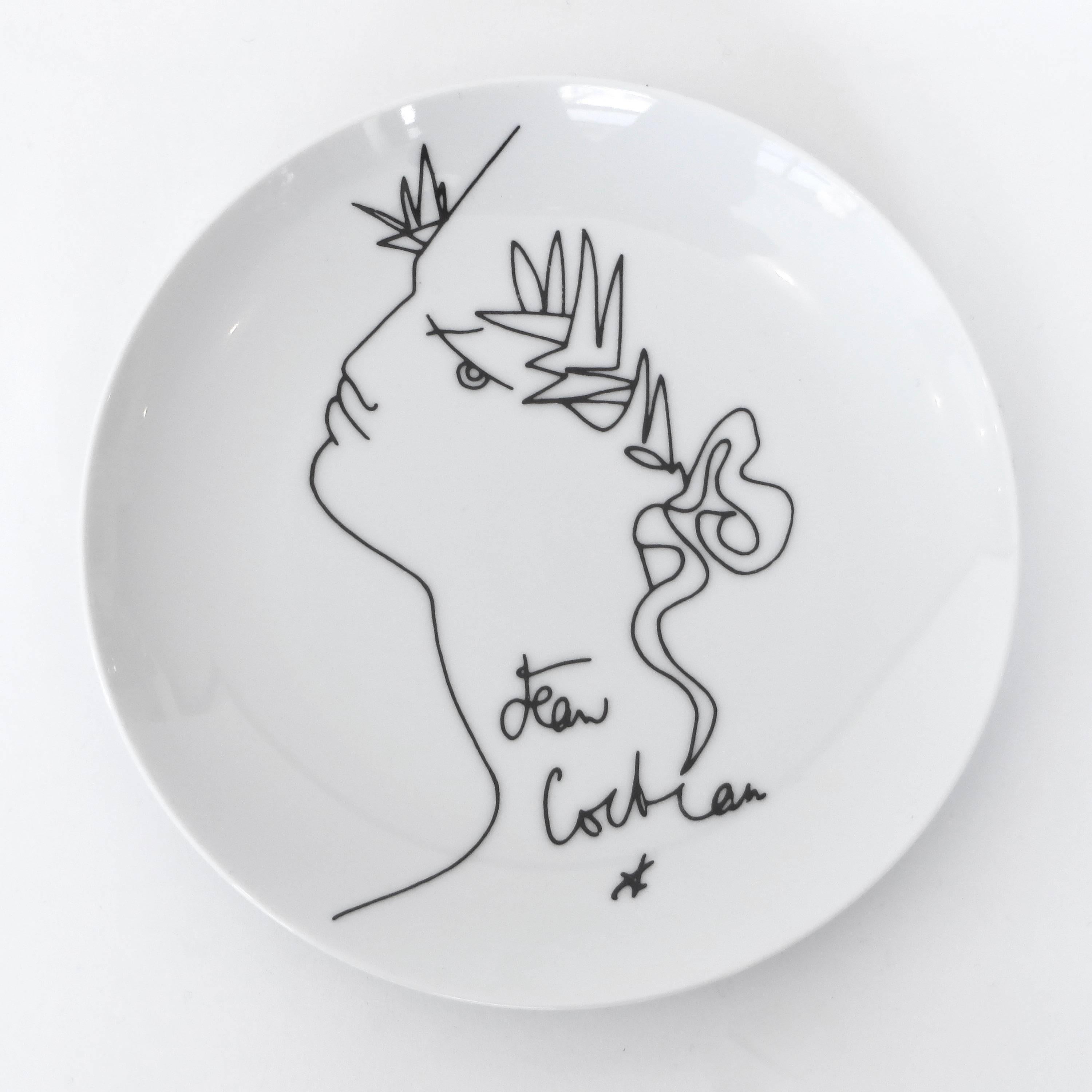 Set of Four Jean Cocteau French Limoges Ceramic Dessert Plates, circa 1958 1