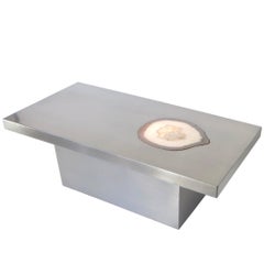 French Stainless Steel Inlaid Agate Coffee Table with Illumination from below