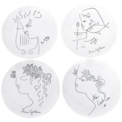 Jean Cocteau French Limoges Set of Four Ceramic Dessert Plates, circa 1958