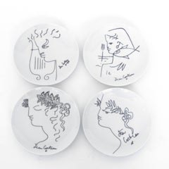Jean Cocteau French Limoges Set of Four Ceramic Dessert Plates, circa 1958